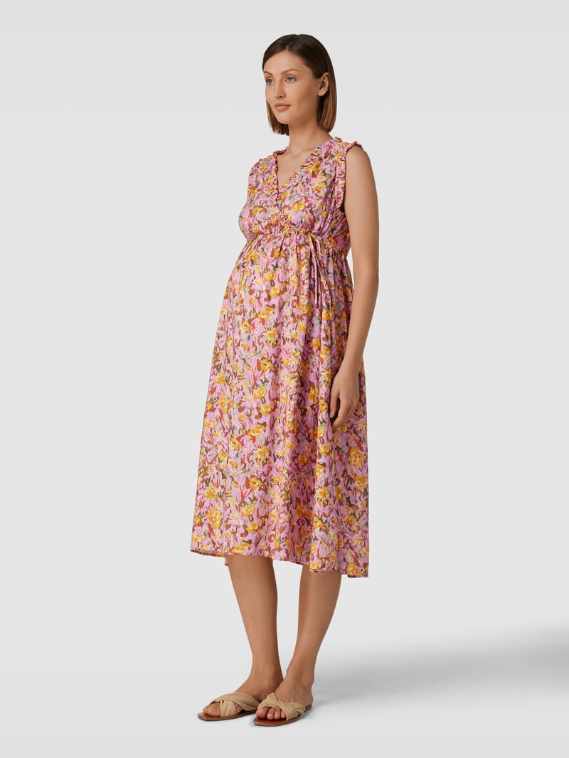 Knielanges Umstands-Kleid mit floralem Muster in flieder