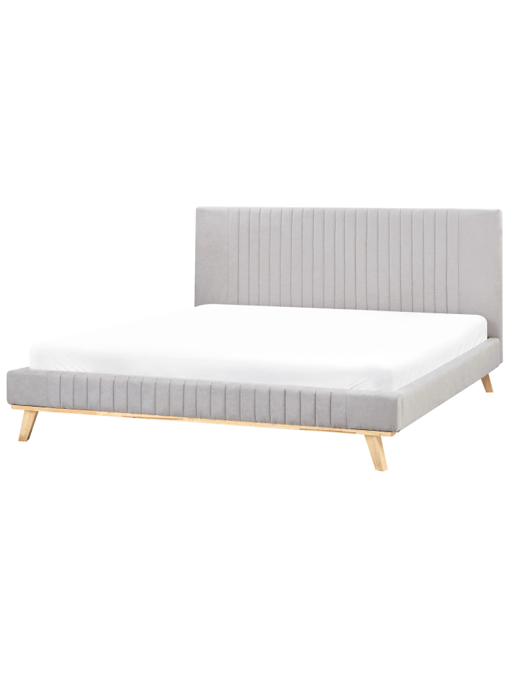 Beliani Doppelbett TALENCE in Grau/Heller Holzfarbton - (W) 195 x (H) 105 x (L) 215 cm günstig kaufen onesize