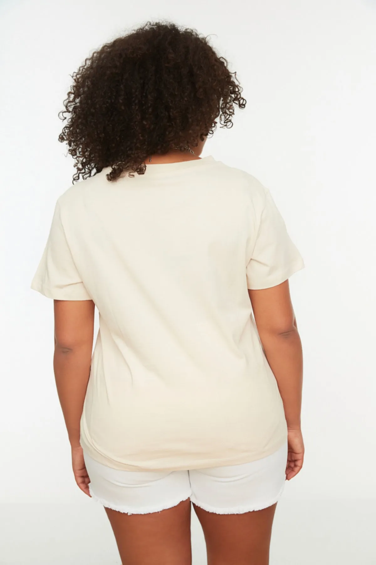 Trendyol Curve  Stone Crew Neck Sleeve Detailliertes Strick-T-Shirt TBBSS22BF0023
