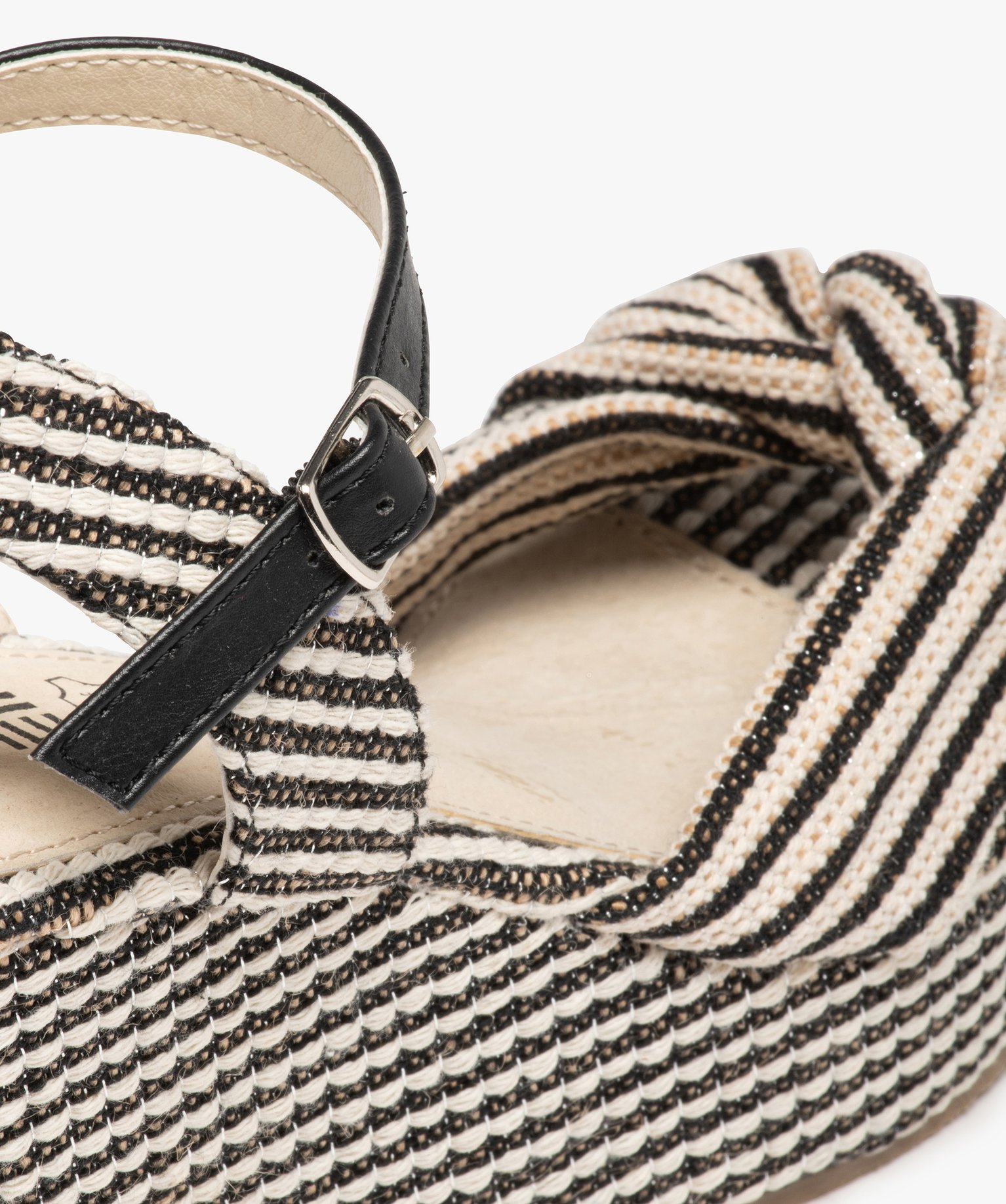 Sandales femme à talon compensé et dessus toile drapée noir | GEMO