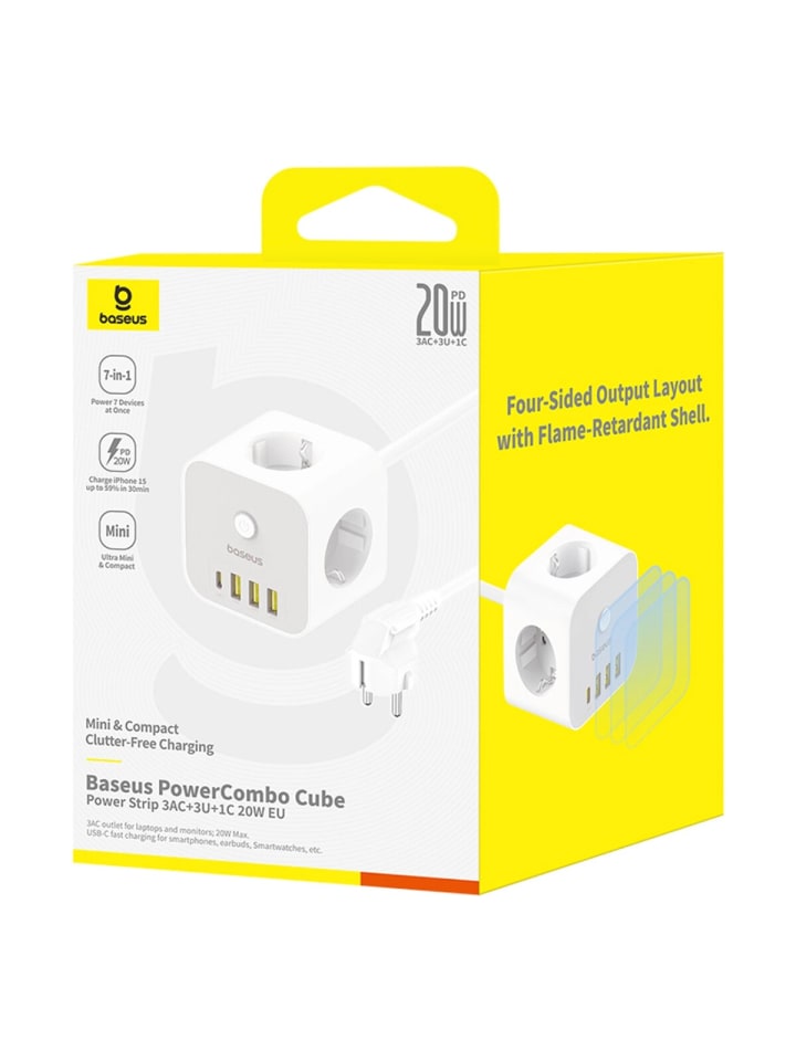 Baseus Baseus PowerCombo 7 in 1 Steckdosenleiste Würfel, 3 AC   3 x in Weiß günstig kaufen onesize