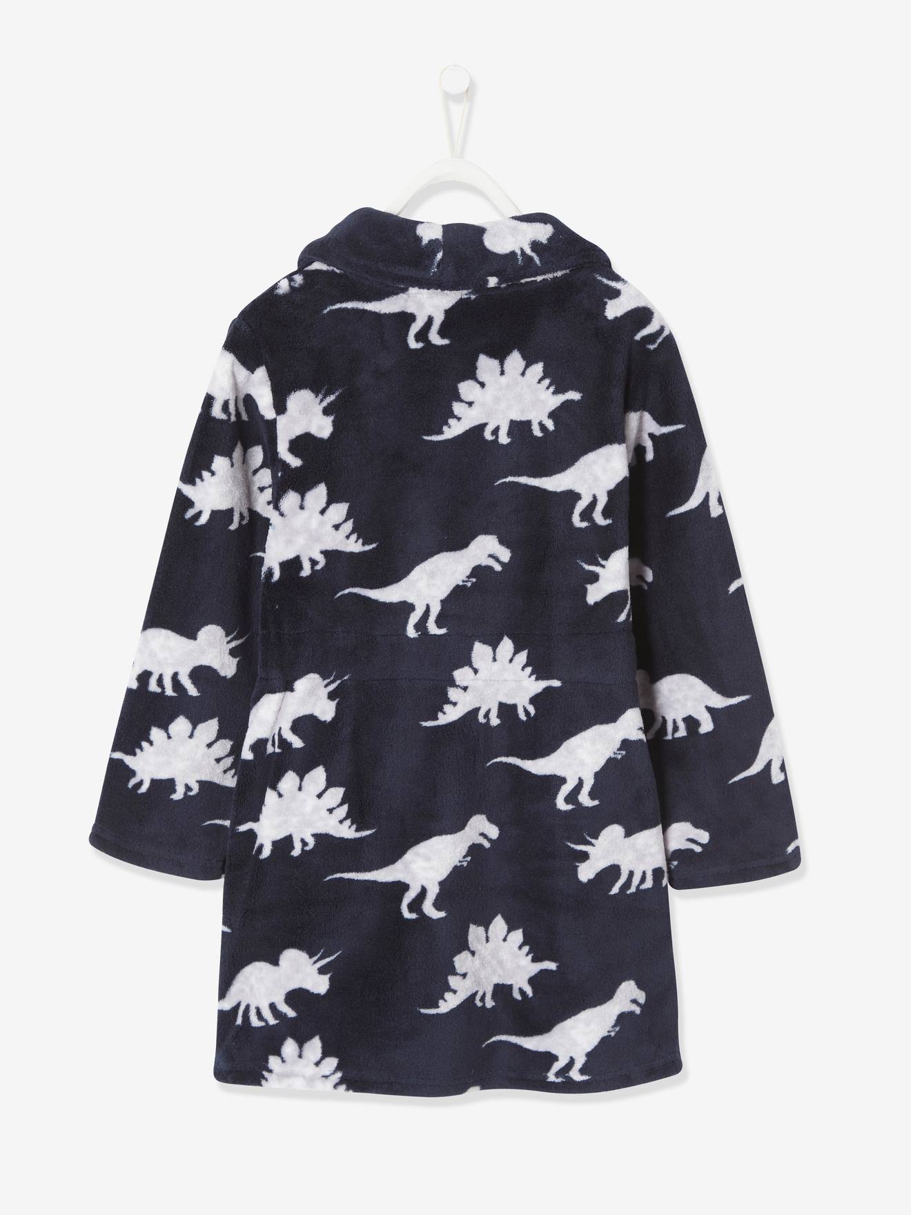 Robe de chambre aspect peluche garçon dinosaure encre imprimé