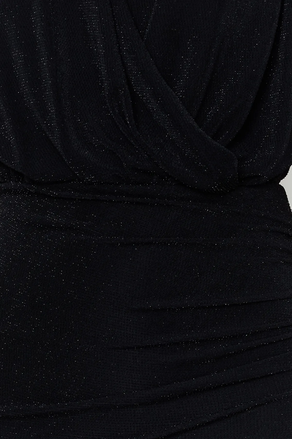 Trendyol Collection  Schwarzes glitzerndes Strickkleid mit V-Ausschnitt TPRSS24EL00191