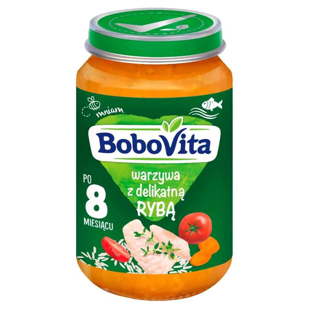 Bobovita middagsgrøntsager med delikat fisk efter 8 måneder