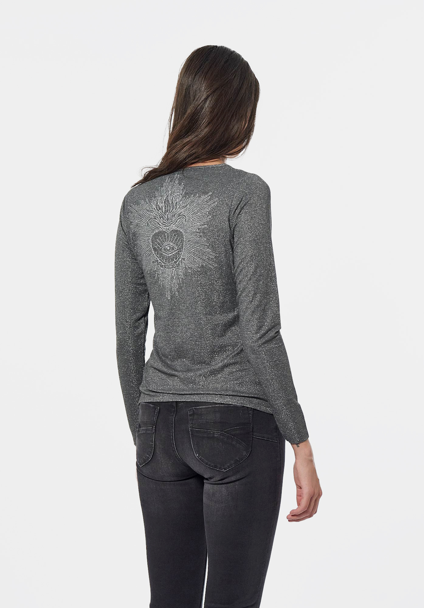 FERGY  T-shirt gris pailleté Femme