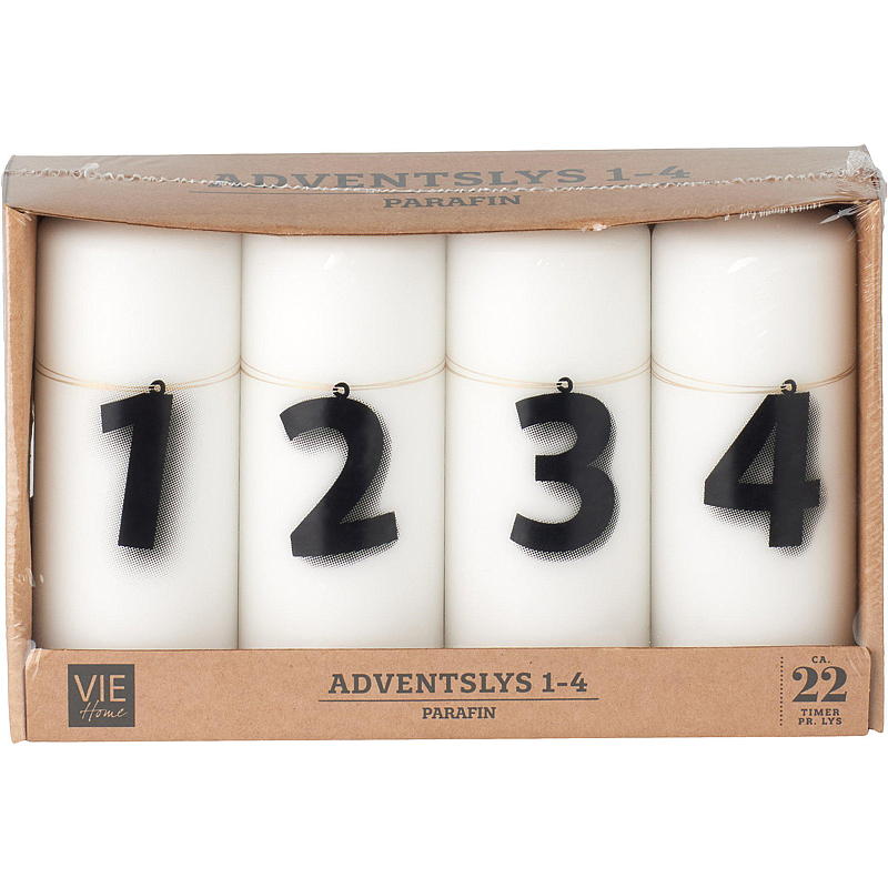 Vie Home Adventslys 4-pk 12 cm, 1-4 stearin hvit