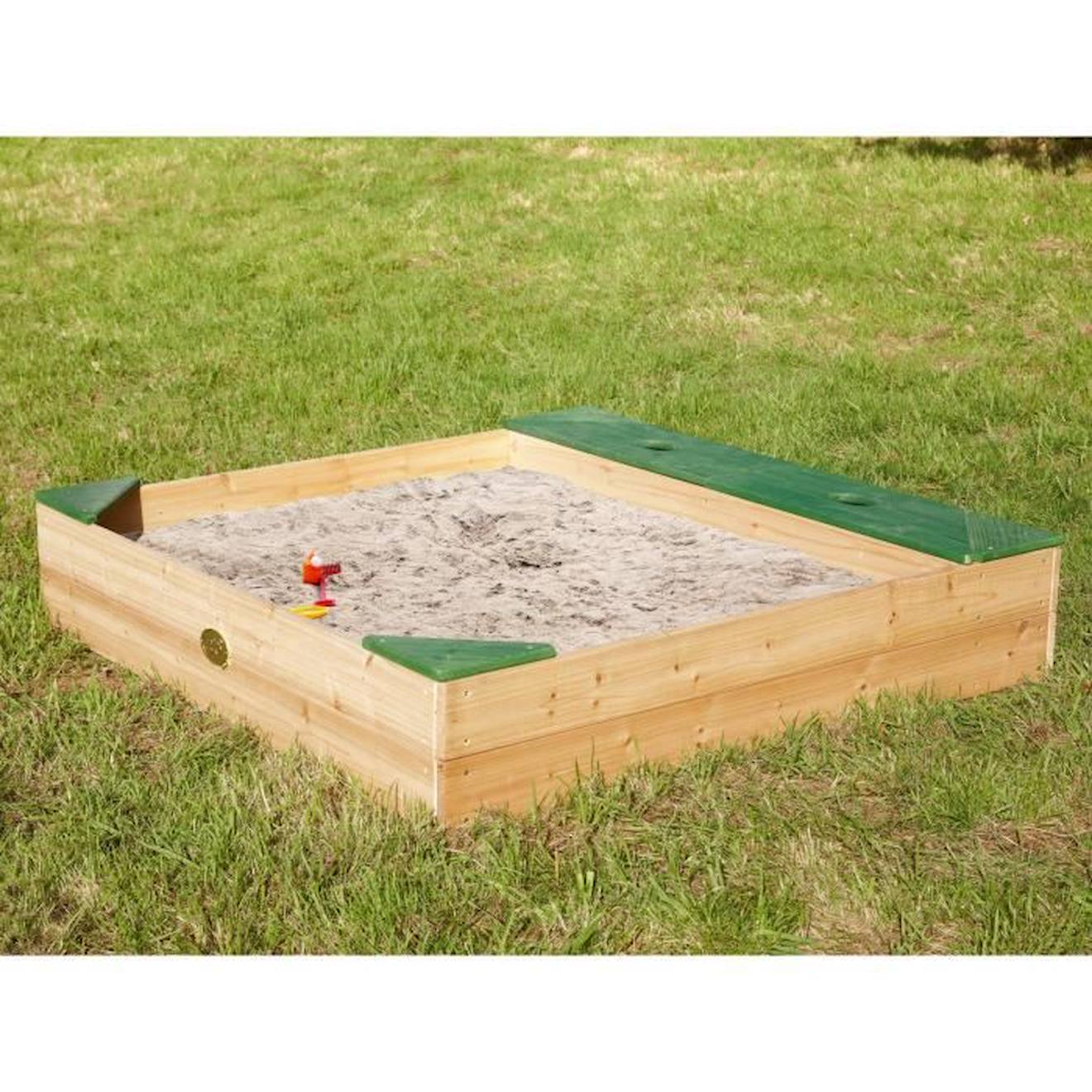AXI Amy Bac à Sable Enfant | Bac à Sable pour Enfants en Bois avec Banc, bâche & Rangements | marron / vert | 115 x 115 cm marron