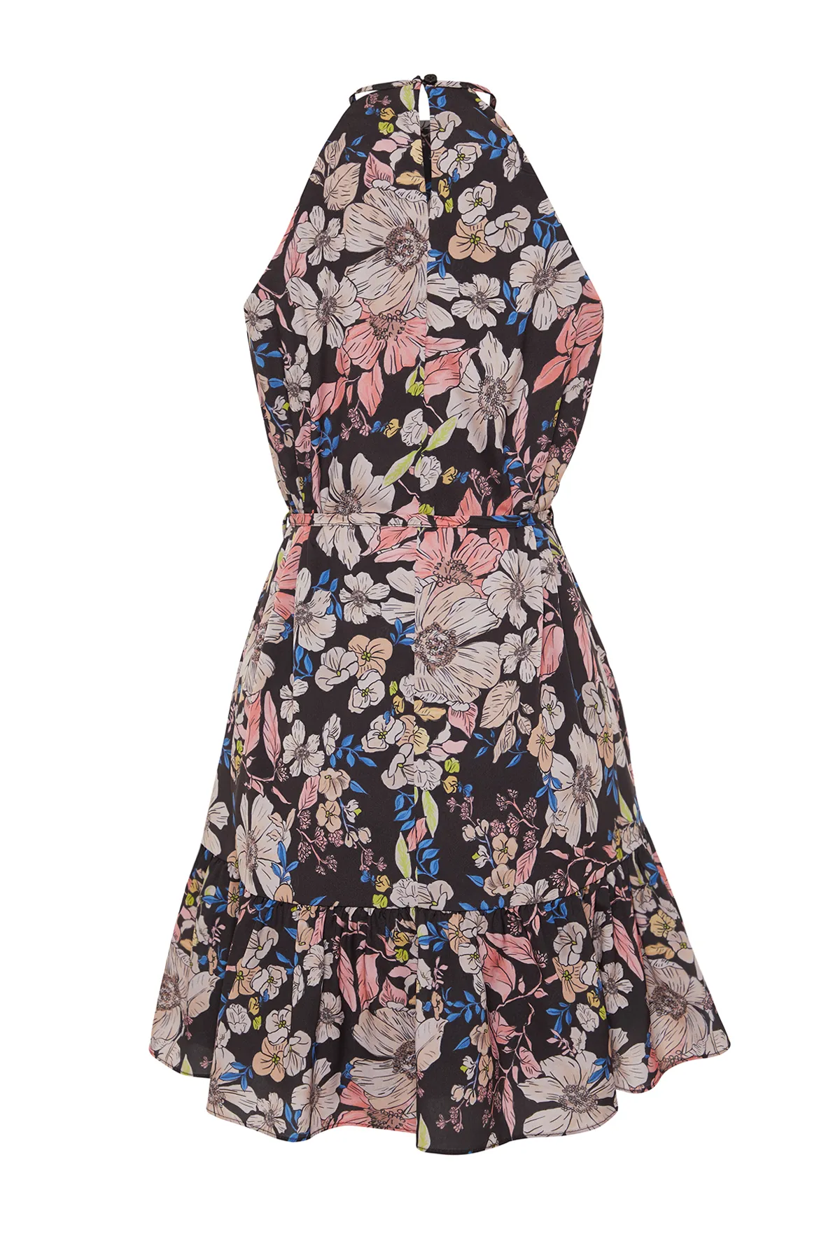 Trendyol Collection  Braunes A-Linien-Minikleid aus Webstoff mit Bindedetail TWOSS22EL00666