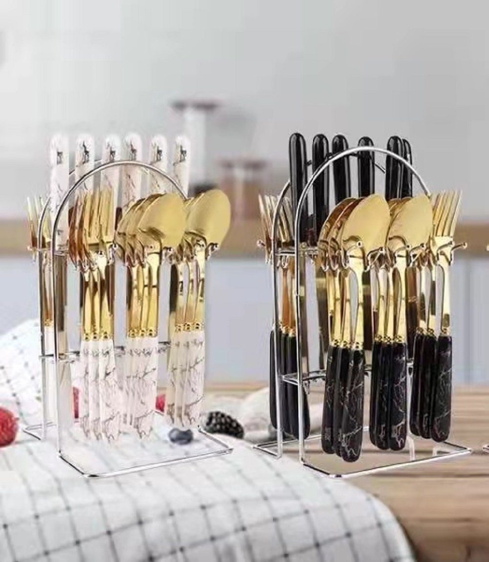ZELLERFELD Besteck-Set 24-Teilig Besteck Set mit Ständer Essgeschirr Edelstahl Gabel Messer Löffel Teelöffel