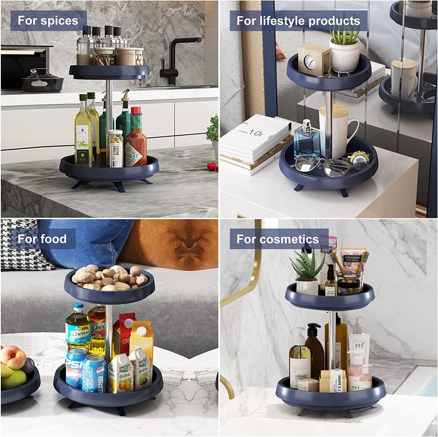 vokarala Gewürzregal VOKARALA Unter Waschbecken Regal Herausziehbarer Schrank-Organizer unter dem Waschbecken für Gewürzflaschen, Snacks, Früchten (Blau)