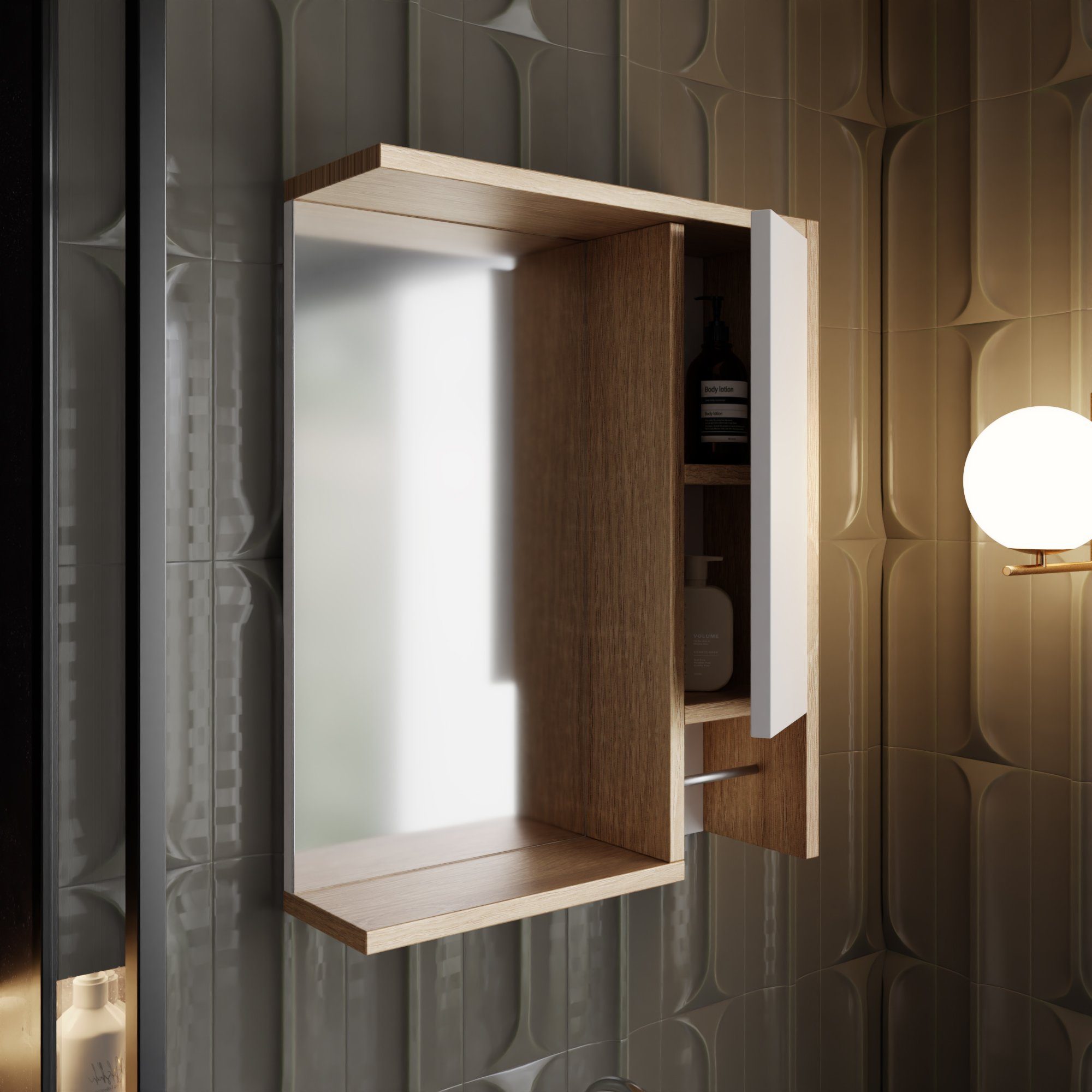 Karen Badezimmer-Set Marmara (Weiß), (Komplett-Set, 3-Teilig (Unterschrank, Spiegelschrank, Waschbecken), Innovatives Design, MDF Lam, Softclose, Funktionalität