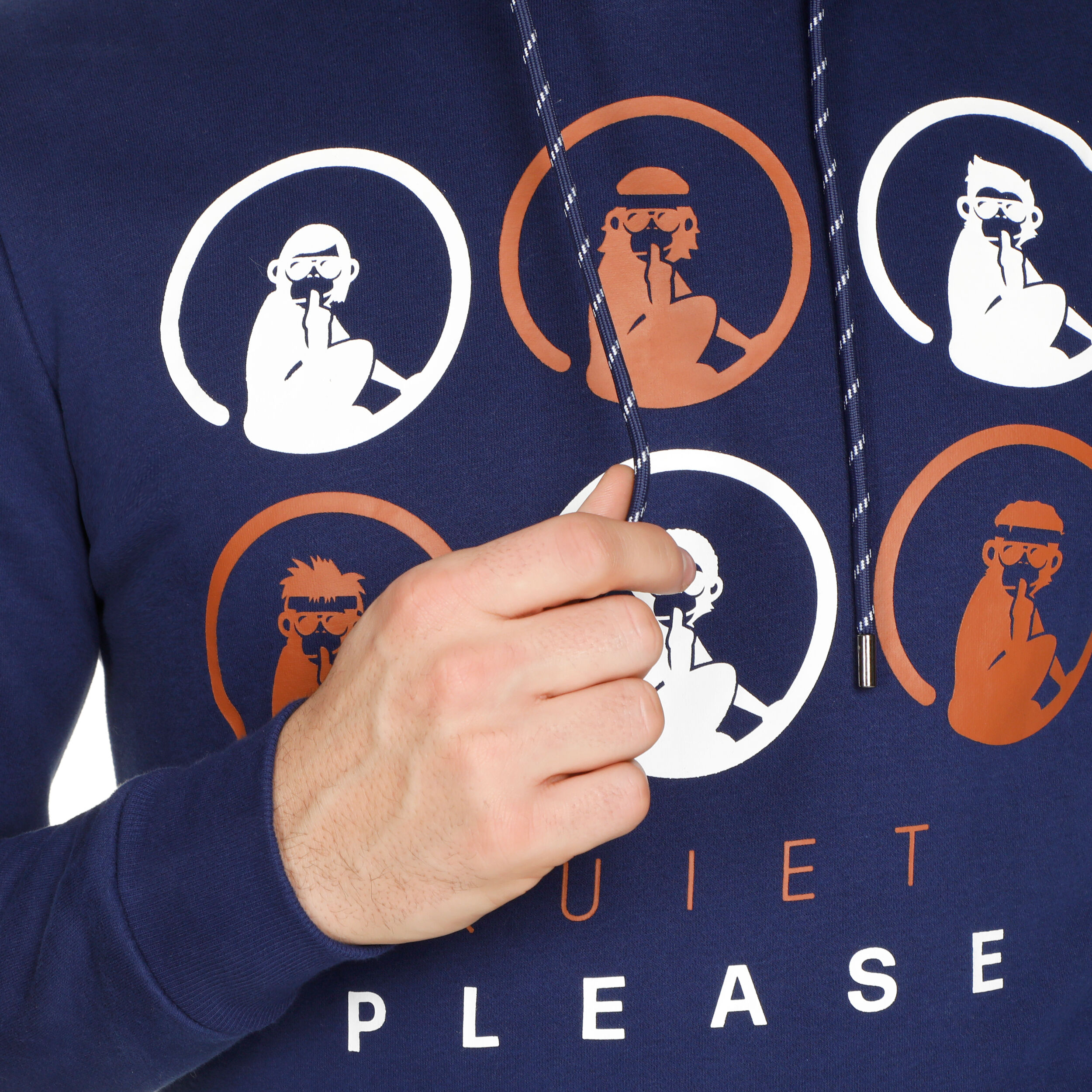 Retro Monkey Hoody Herren - Dunkelblau, Mehrfarbig