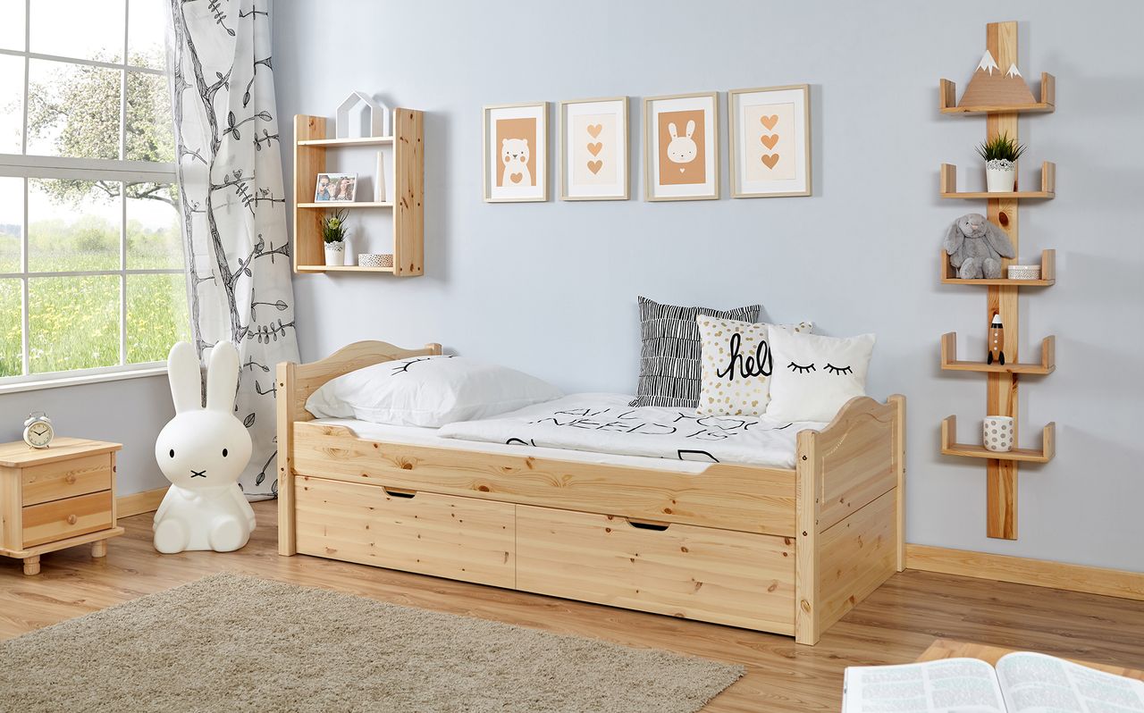 Ticaa Einzelbett Leni Kiefer Var 4 - mit 2er Schubkästen