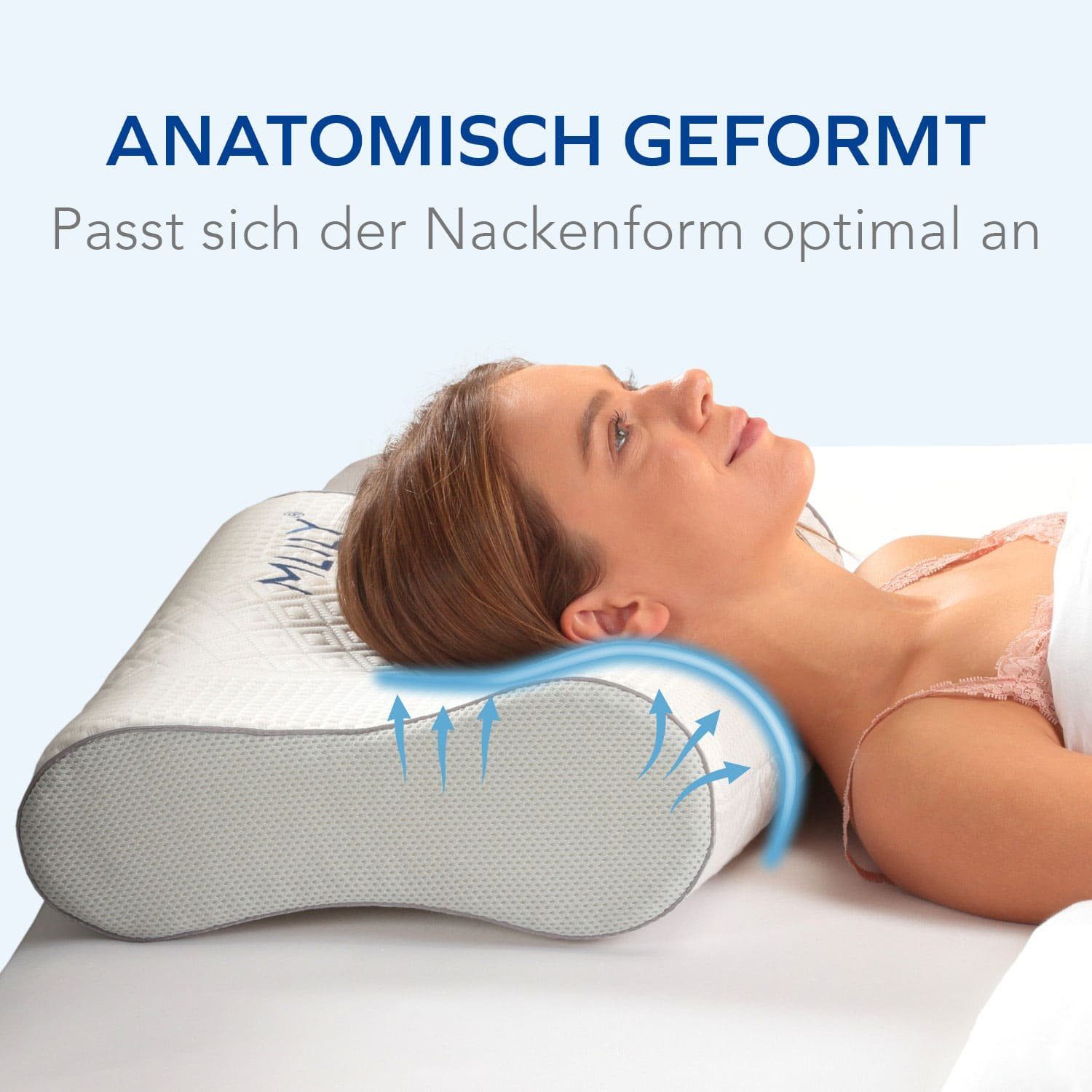 Nackenstützkissen Air Wave, MLILY, Füllung: Memory-Foam-Kern, Rückenschläfer, Seitenschläfer, Bauchschläfer
