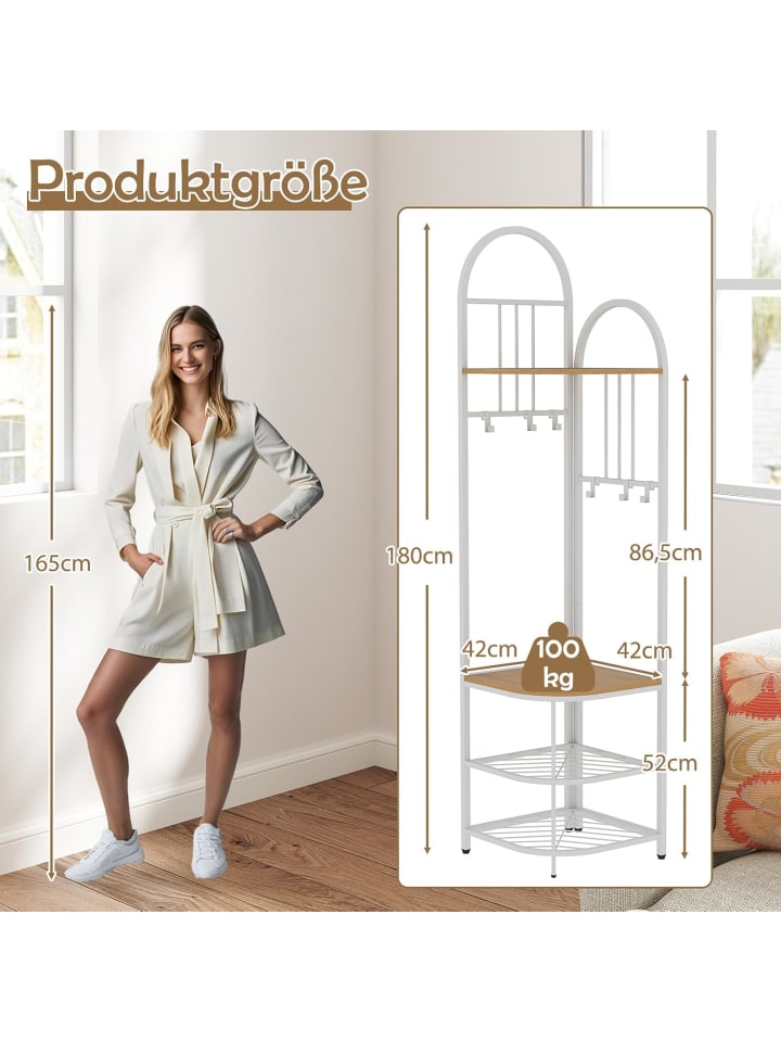 COSTWAY 180CM Garderobenständer Eck in Weiß günstig kaufen onesize