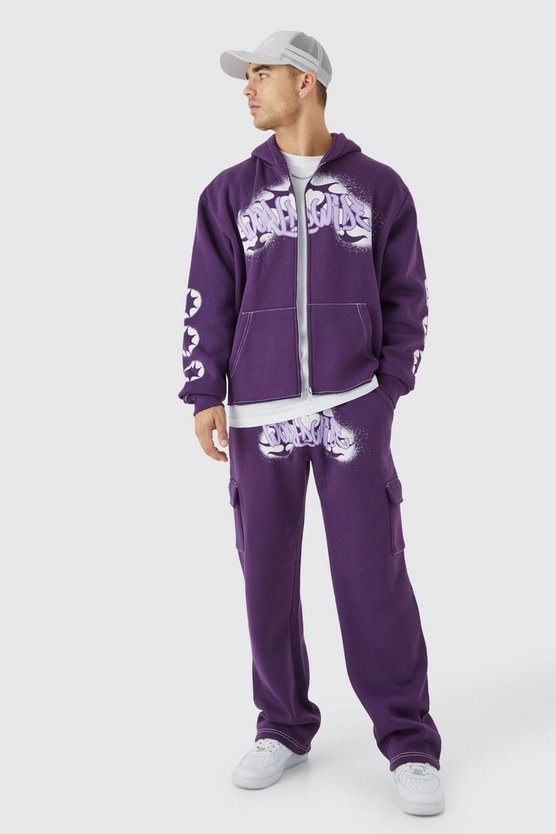Kastiger Cargo-Trainingsanzug mit Worldwide Graffiti Print