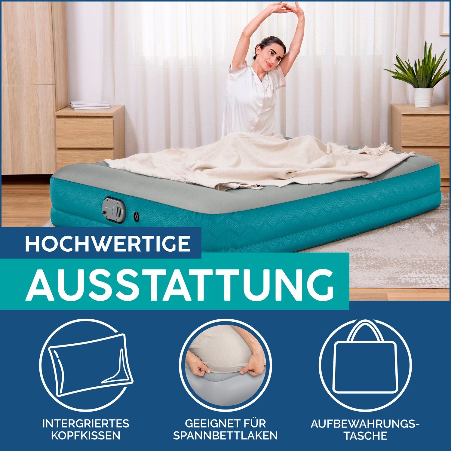 Bestway Luftbett AlwayzAire 2 Personen mit Akku Doppelpumpe 203 x 152 x 36 cm