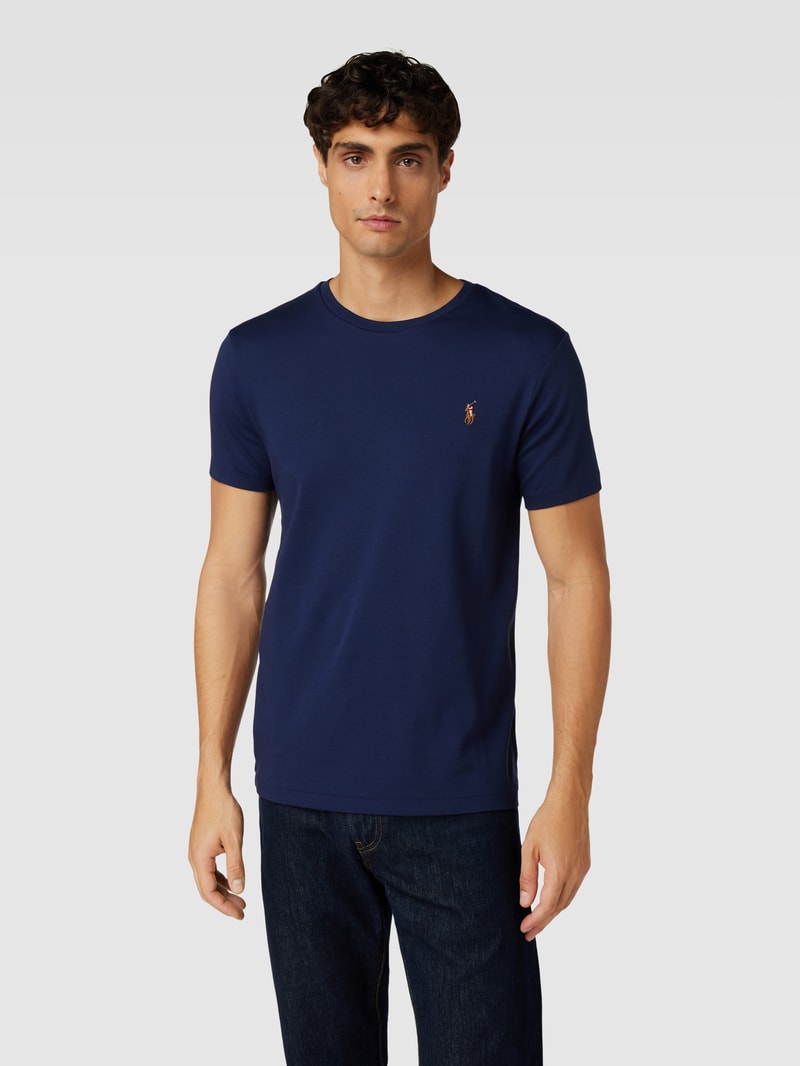 T-Shirt mit Streifenmuster Modell 'PIMA' in marineblau