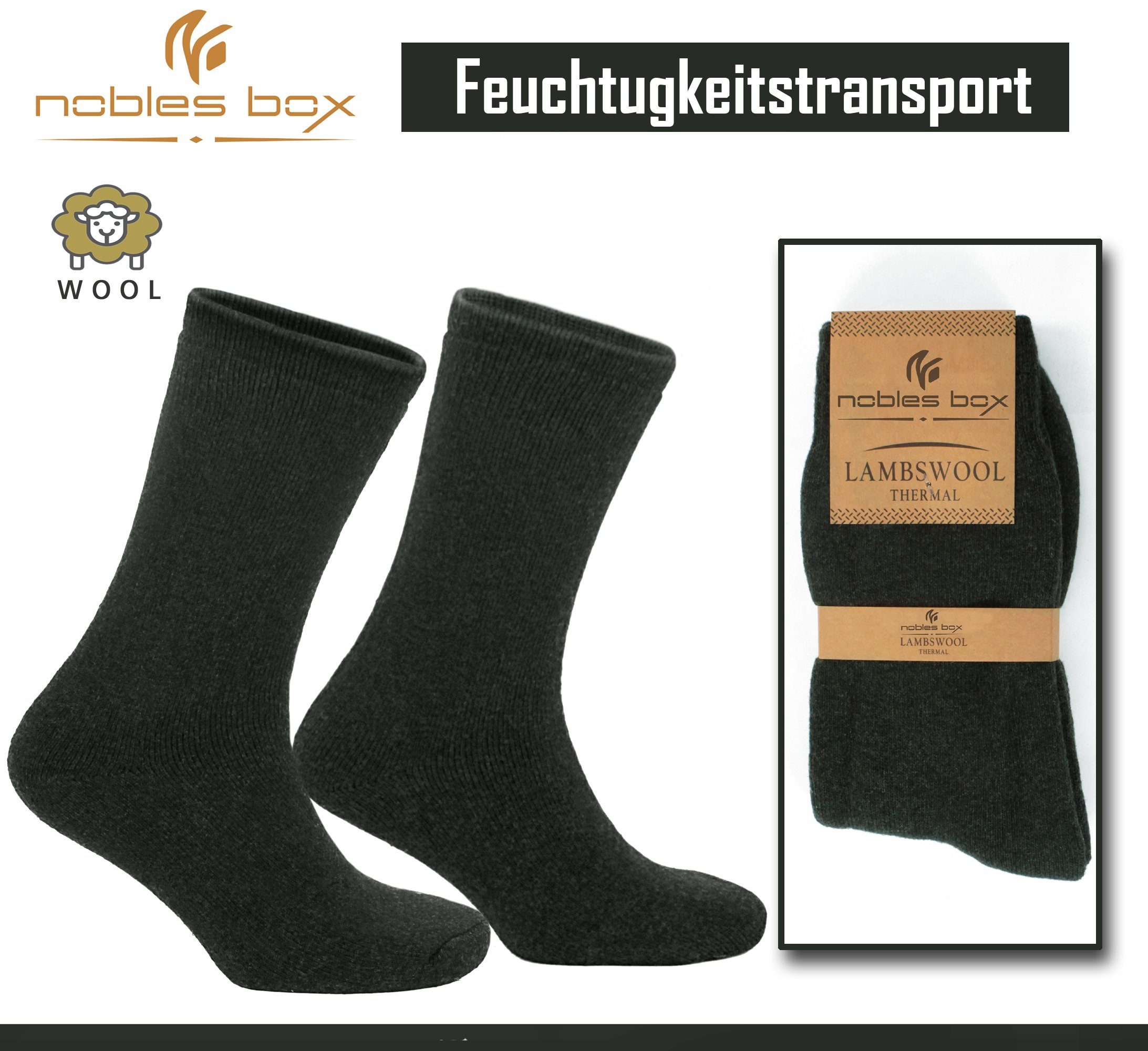 NoblesBox Norwegersocken Herren Wollsocken (Beutel, 2-Paar, 40-44 EU Größe) Herren Warme Socken, Herren Arbeitssocken