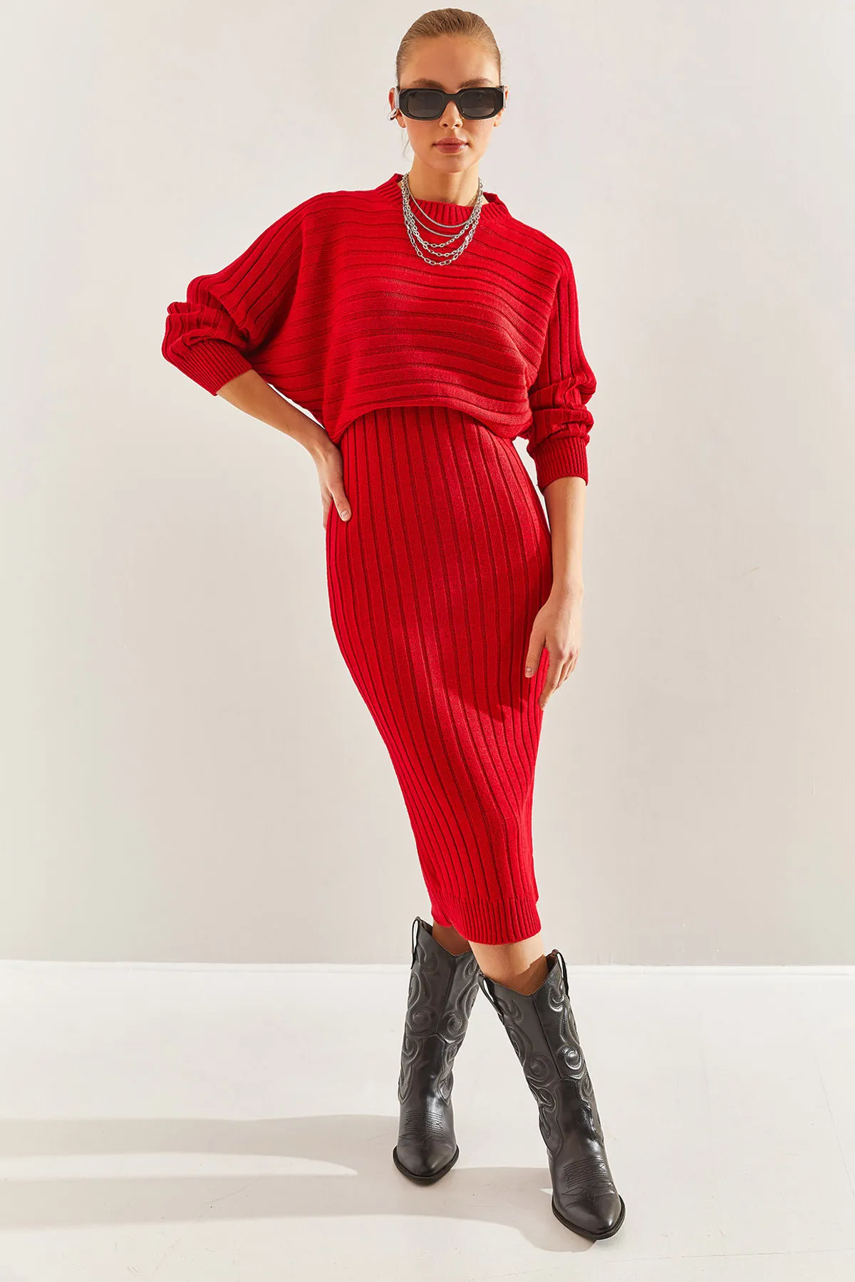 Bianco Lucci  Damen-Strickwaren-Trägerkleid-Pullover-Doppelset
