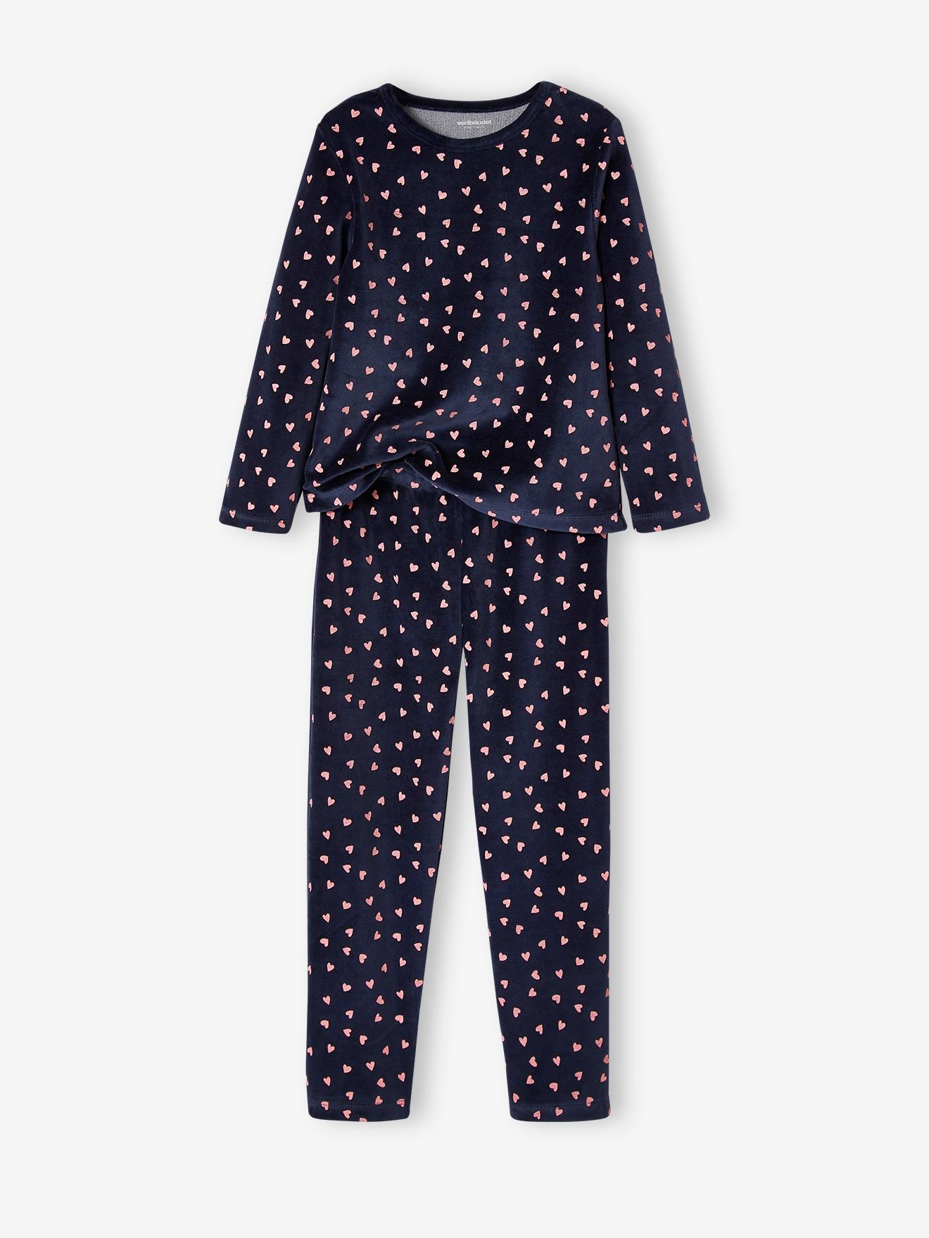 Lot de 2 pyjamas velours coeurs fille marine