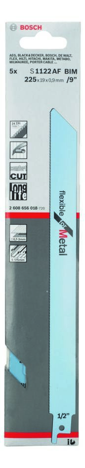 Bosch Blue Accessories 2608656018 S1122AF Fűrészlap, rugalmas fémhez, 225 mm, 5 darabos