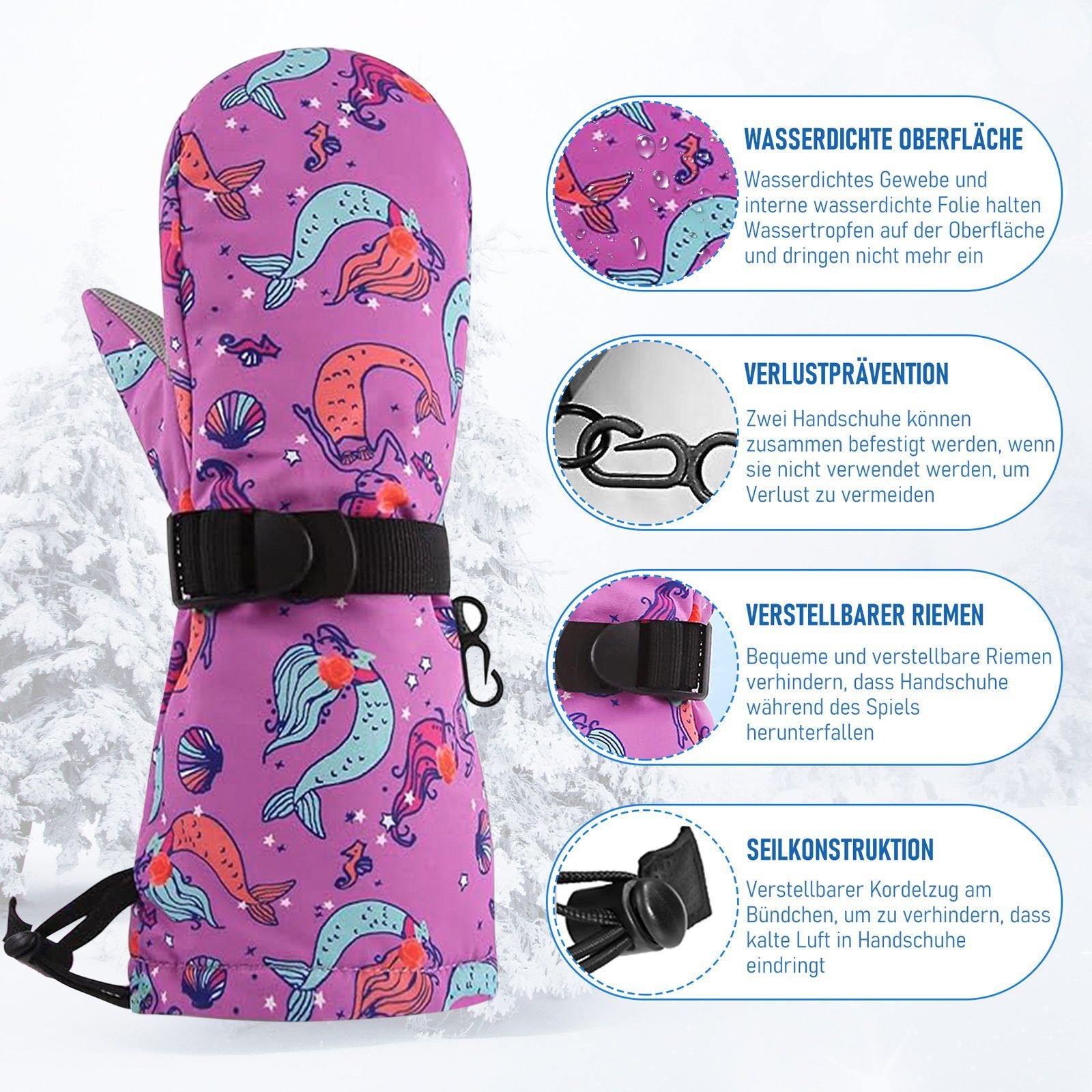 CALIYO Skihandschuhe Winterhandschuhe für Kinder, Handschuhe, atmungsaktiv, warm Outdoor-Skifahren, für Babys, Jungen und Mädchen, von 2 bis 6 Jahren