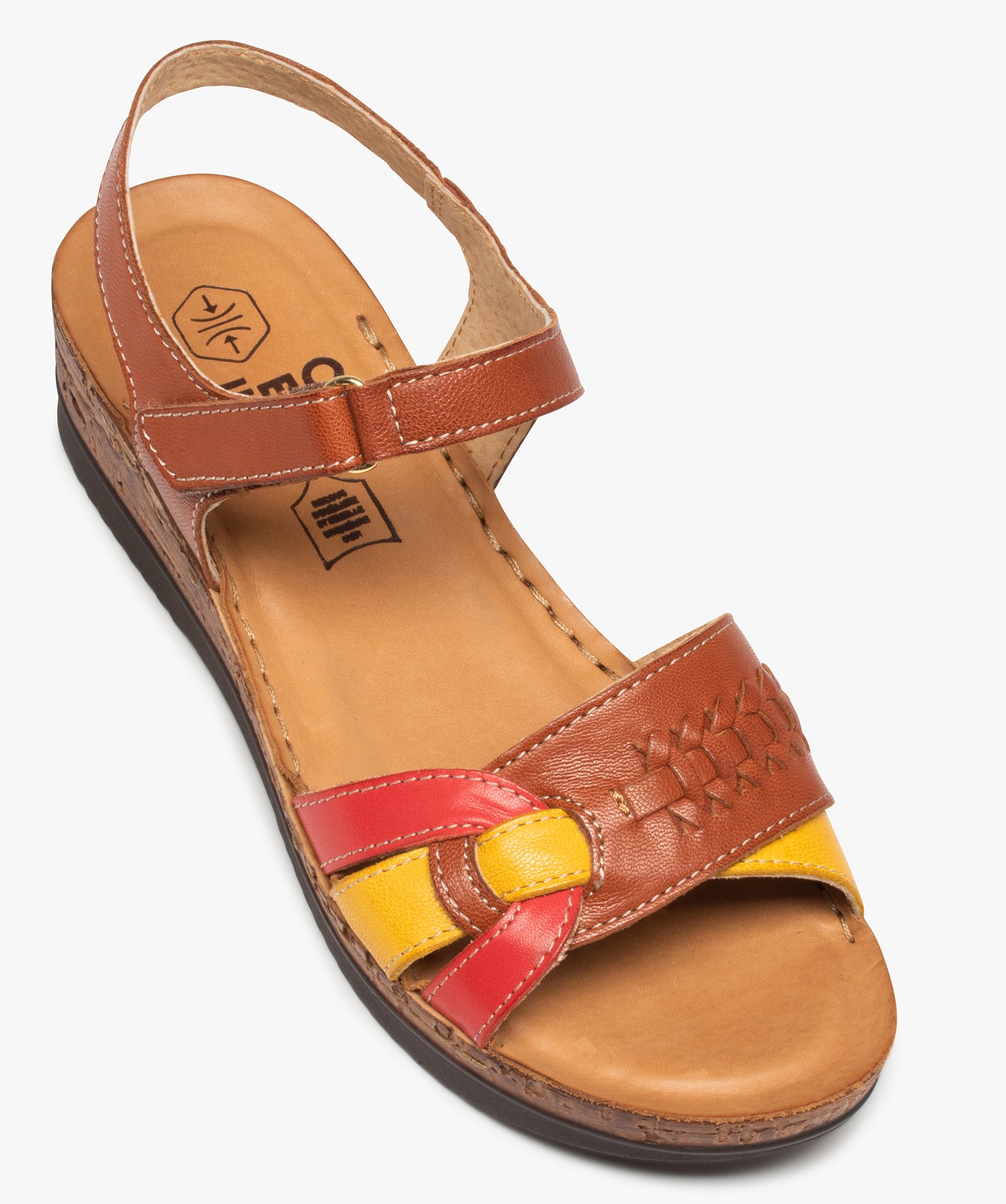 Sandales femme confort en cuir avec brides entrecroisées marron | GEMO