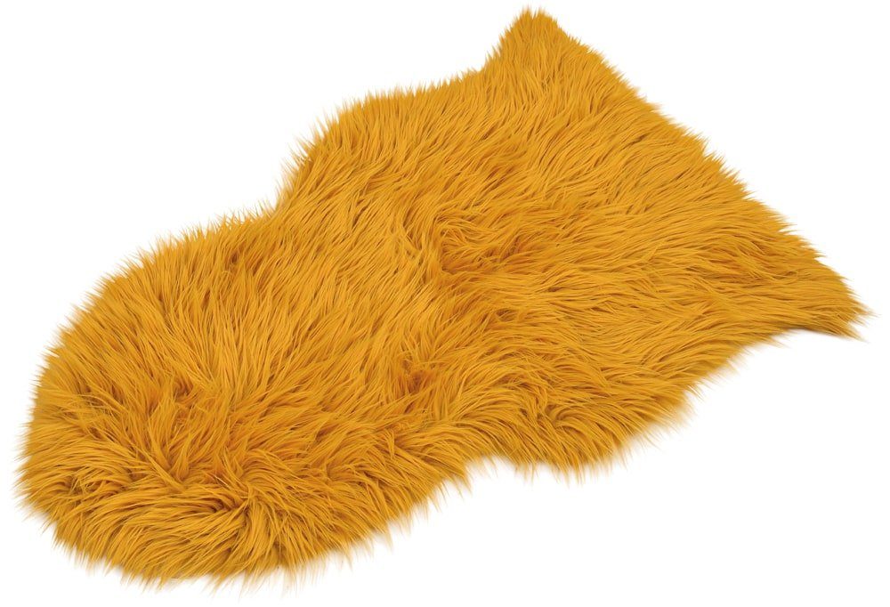 Fellteppich Dekoratives Schaffell Kunstfell mittelgroß langflor 80x50 cm gelb, matches21 HOME & HOBBY, fellförmig, Höhe: 20 mm