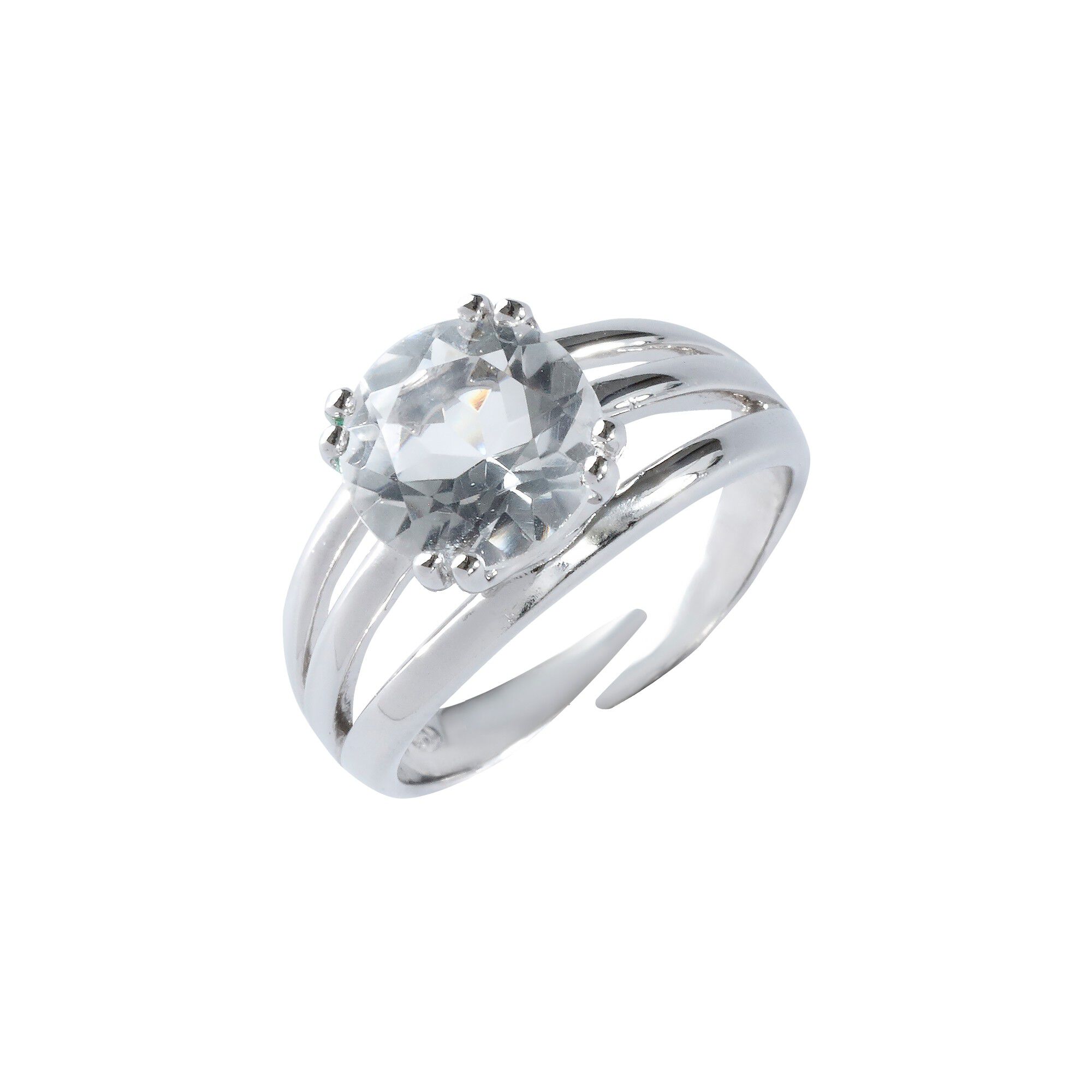 Bague réglable argent et pierre en Cristal de Roche