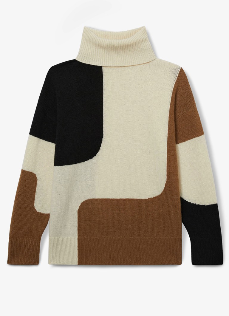 Gola alta Reiss Ezra em malha fina de cashmere com blocos de cor