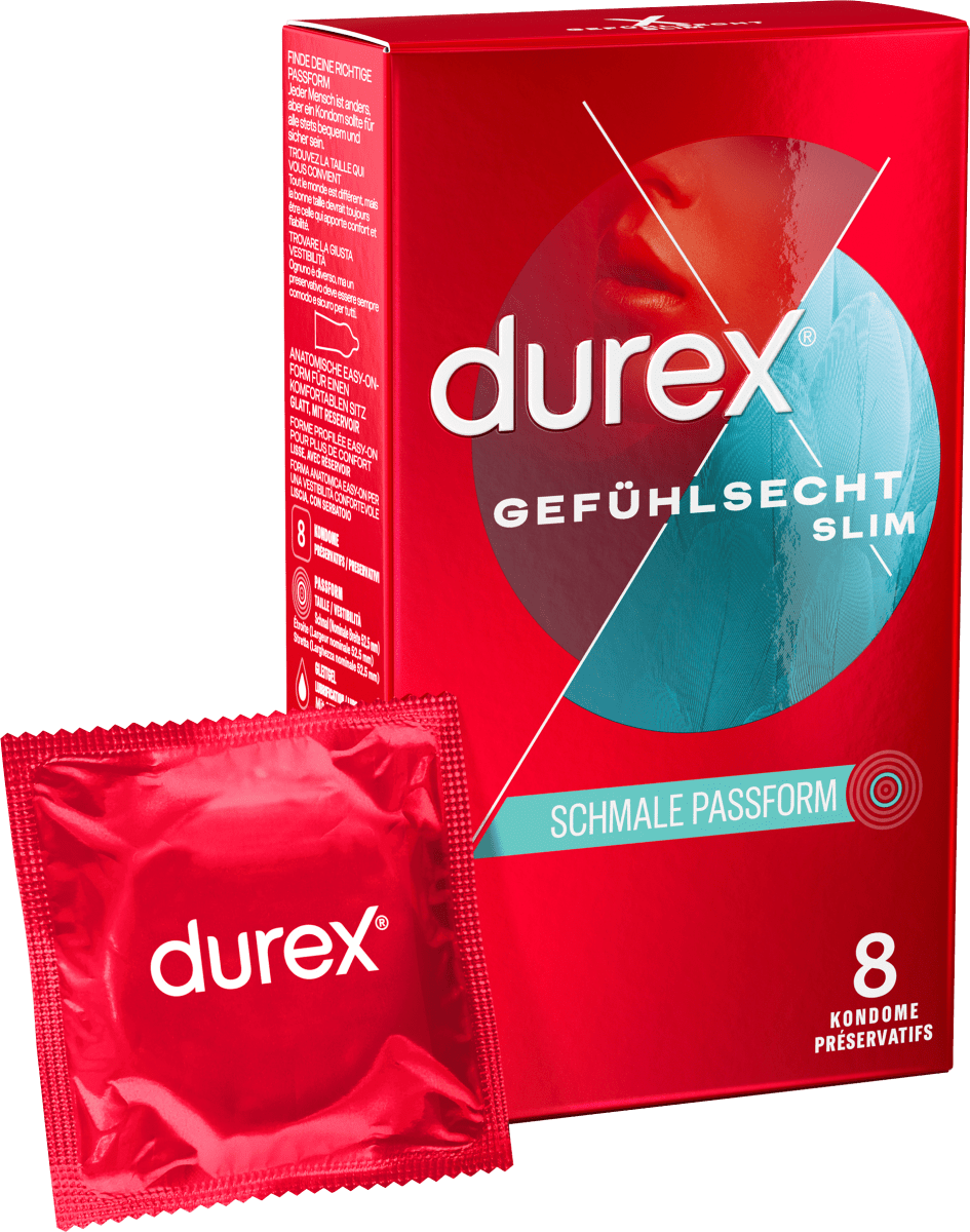 Kondome Gefühlsecht Slim Fit, Breite 52,5 mm, 8 St