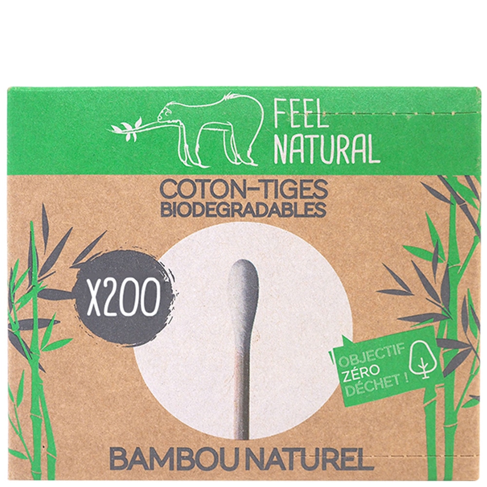 feel natural Boîte 200 cotons-tiges blanc bambou Cotons tiges