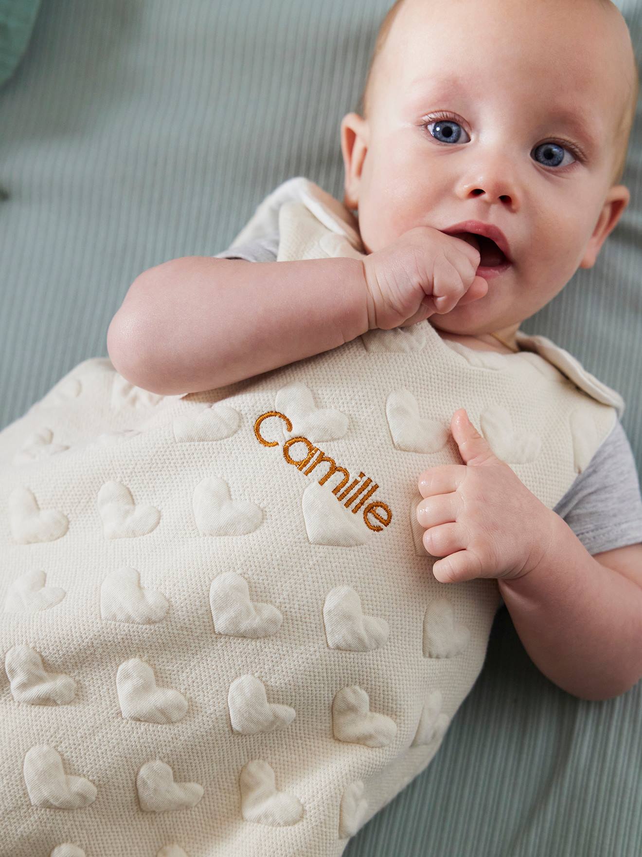 Vertbaudet Baby Sommerschlafsack JACQUARD personalisierbar Oeko-Tex - pistaziengrün regenbogen