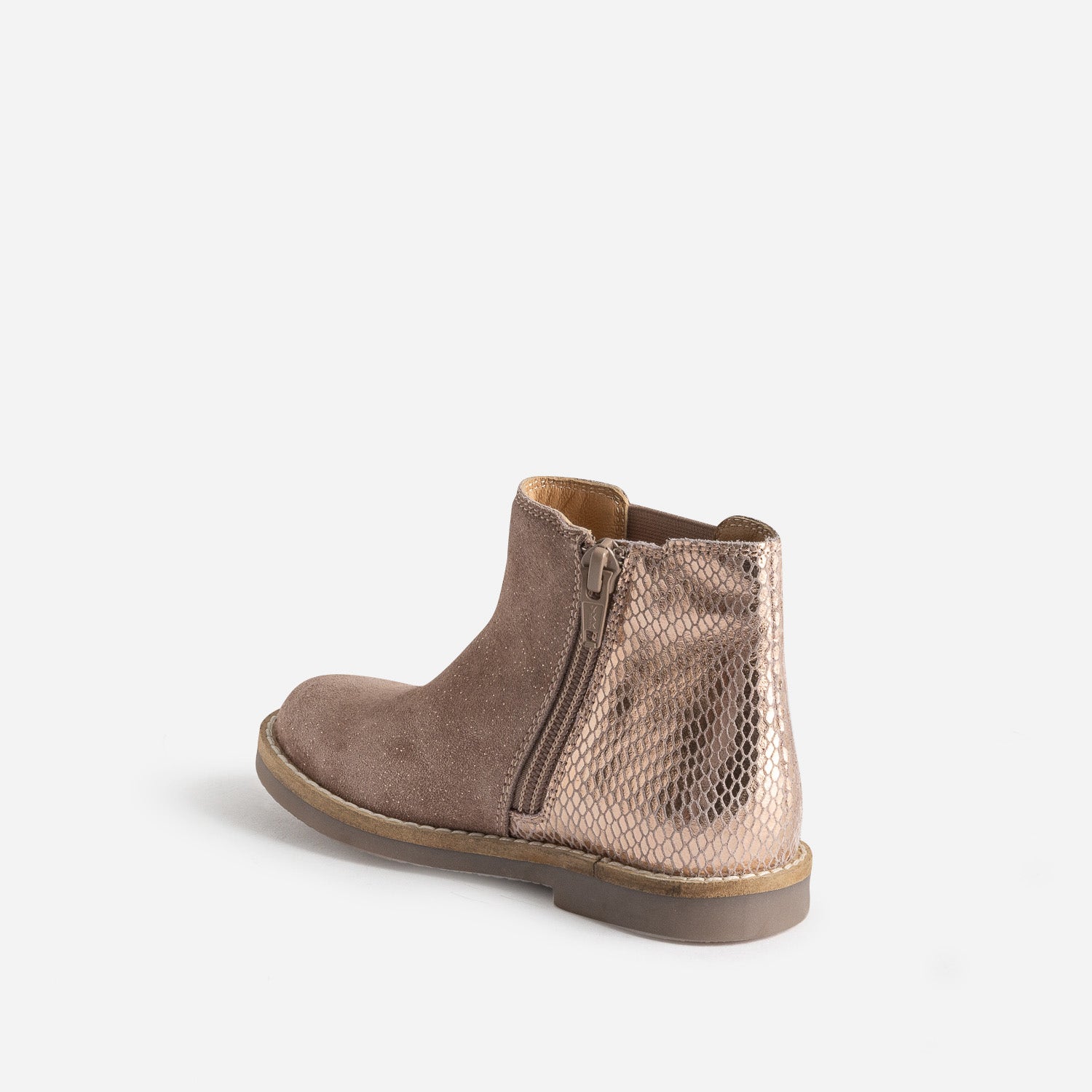 Boots BUGGY taupe en cuir velours pailleté