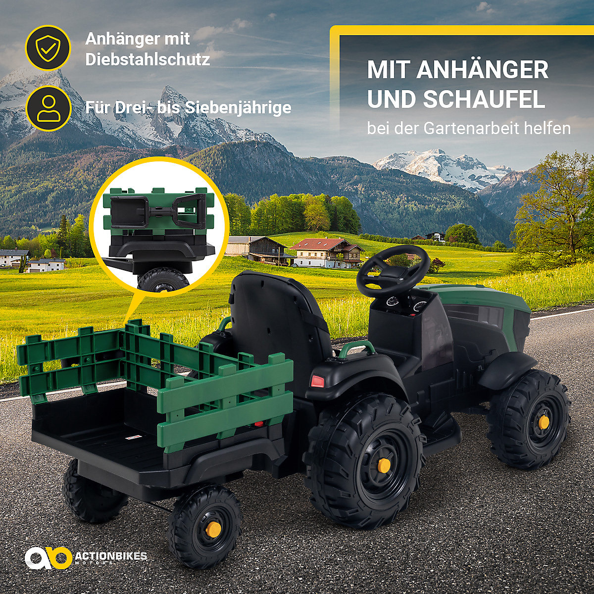 Kinder Elektroauto Kindertraktor mit Anhänger - TD925 - Staufach - Schaufel