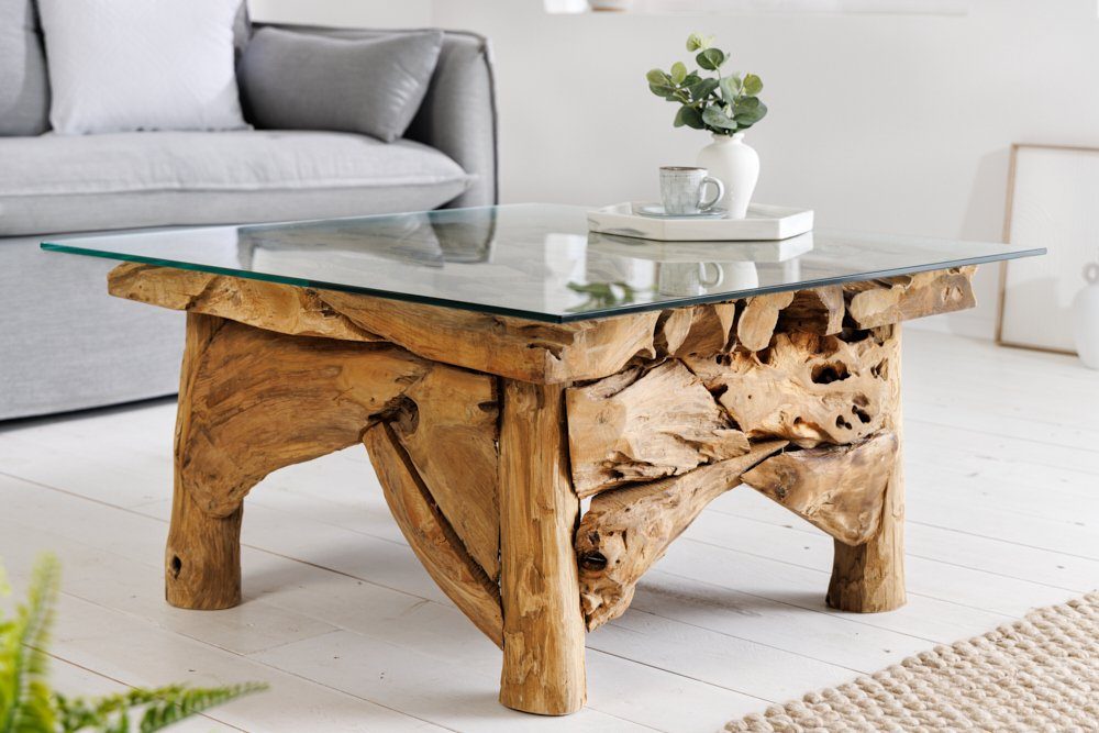 riess-ambiente Couchtisch RIVERSIDE 80cm transparent / braun (Einzelartikel, 1-St), Wohnzimmer · Massivholz · Sicherheitsglas · Handarbeit · Maritim