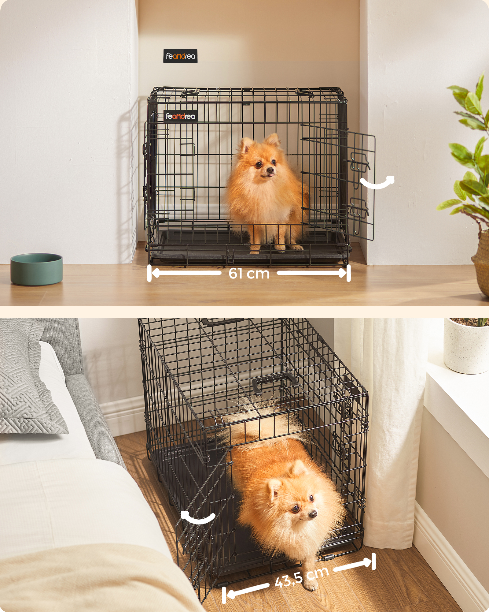 FEANDREA Transportboxen & Gitterboxen FEANDREA S-XXL Hundekäfig mit 2 Türen 61 cm, 43,5 cm, 50,5 cm