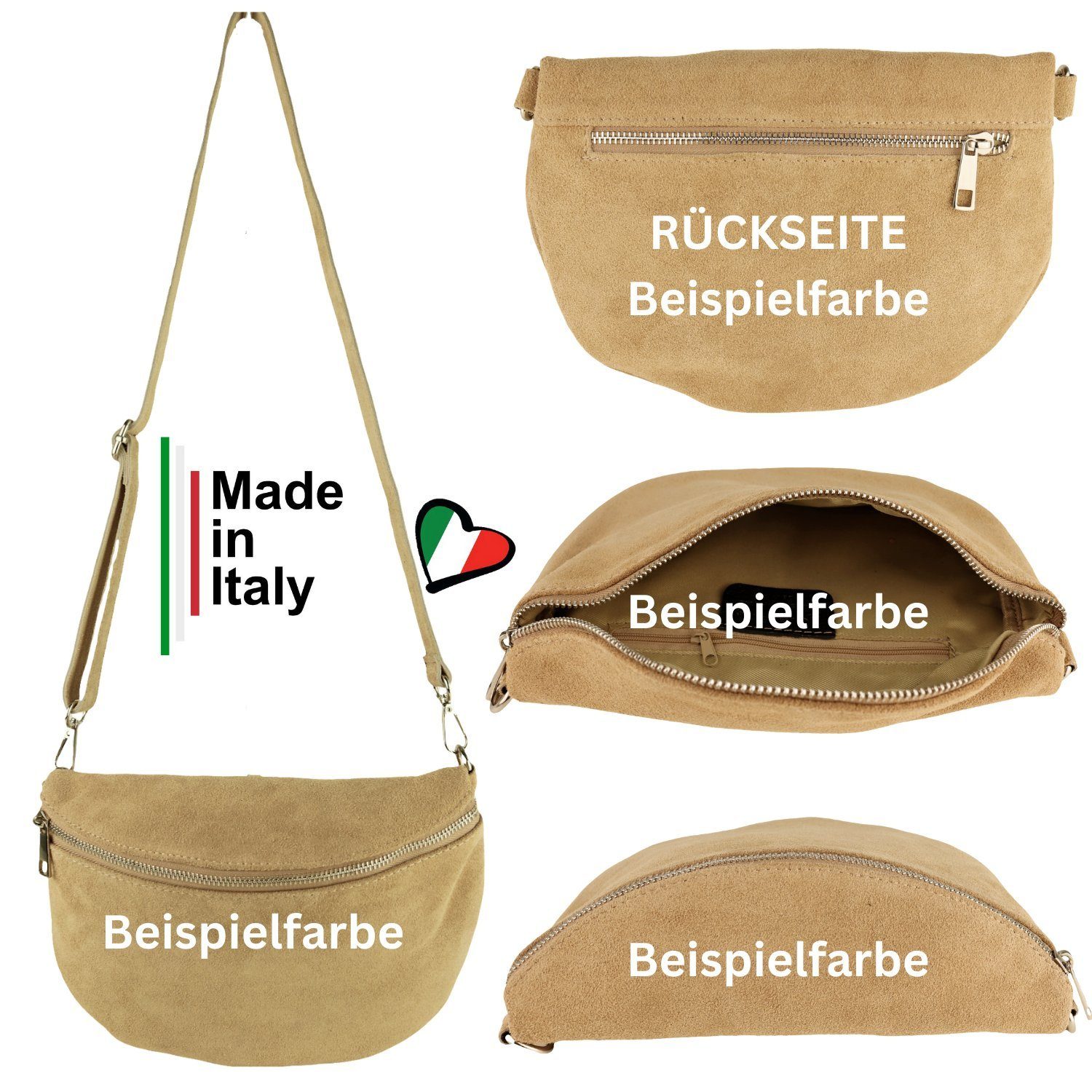 MIRROSI Bauchtasche Damen,Wildleder, Made in Italy,Umhängetasche; Brusttasche (Schultertasche für jeden Anlass (1 Tasche & 2 Gurte), 26x20x8 cm, Reißverschlussfach auf der Rückseite), Crossbody Bag, gemusterten& verstellbaren Schulterriemen
