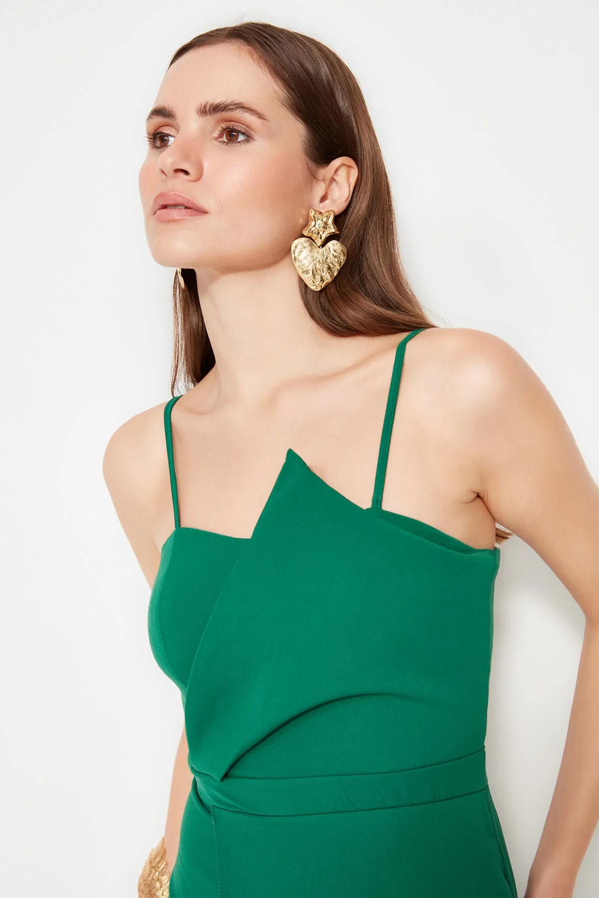 Trendyol Collection  Smaragdgrünes zweireihiges gewebtes Abendkleid TPRSS19FZ0136