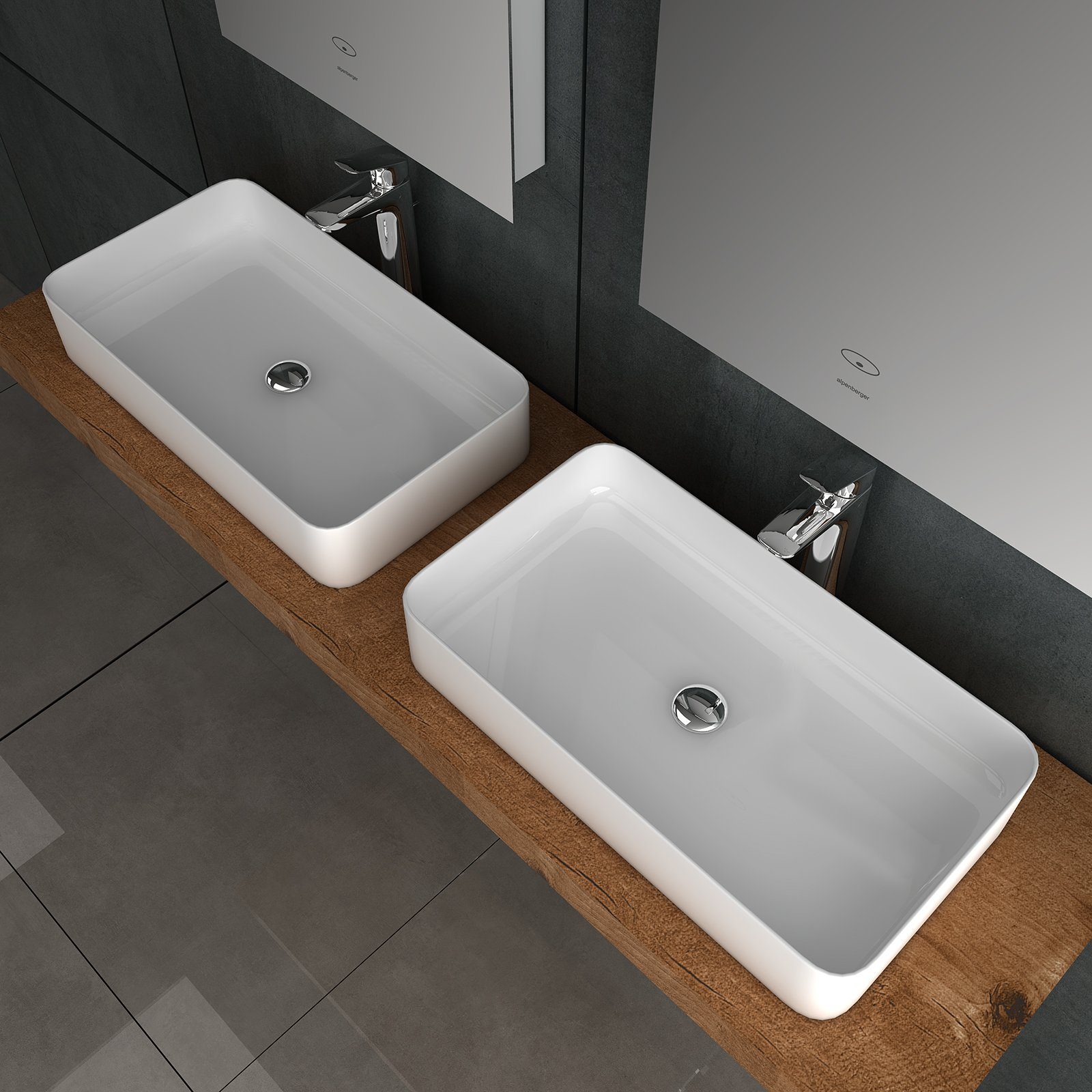 Alpenberger Aufsatzwaschbecken Keramik Waschbecken 60 cm Breit mit Nano (1-tlg., Aufsatzwaschtisch), eckiger Waschtisch mit Lotus Effekt, hygienisch und elegant
