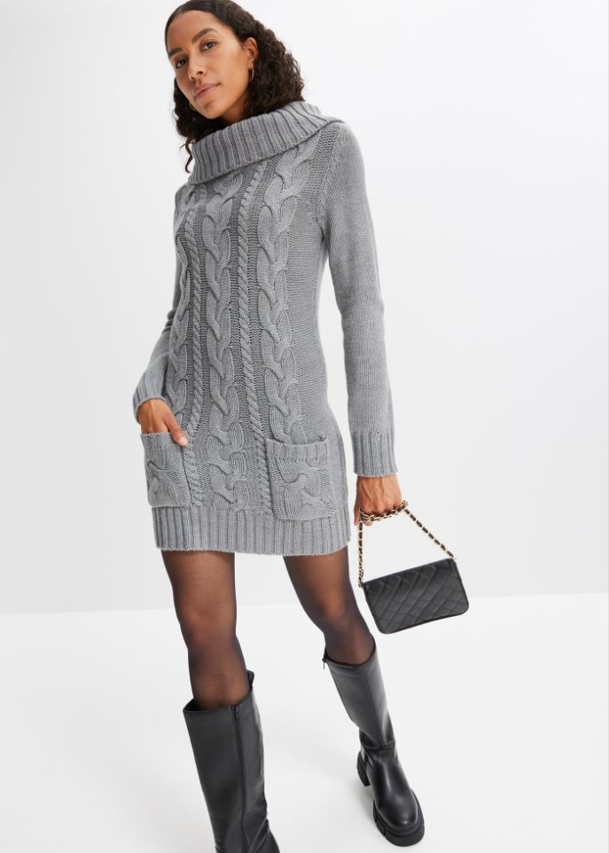 Strickkleid mit Rollkragen und aufgesetzten Taschen