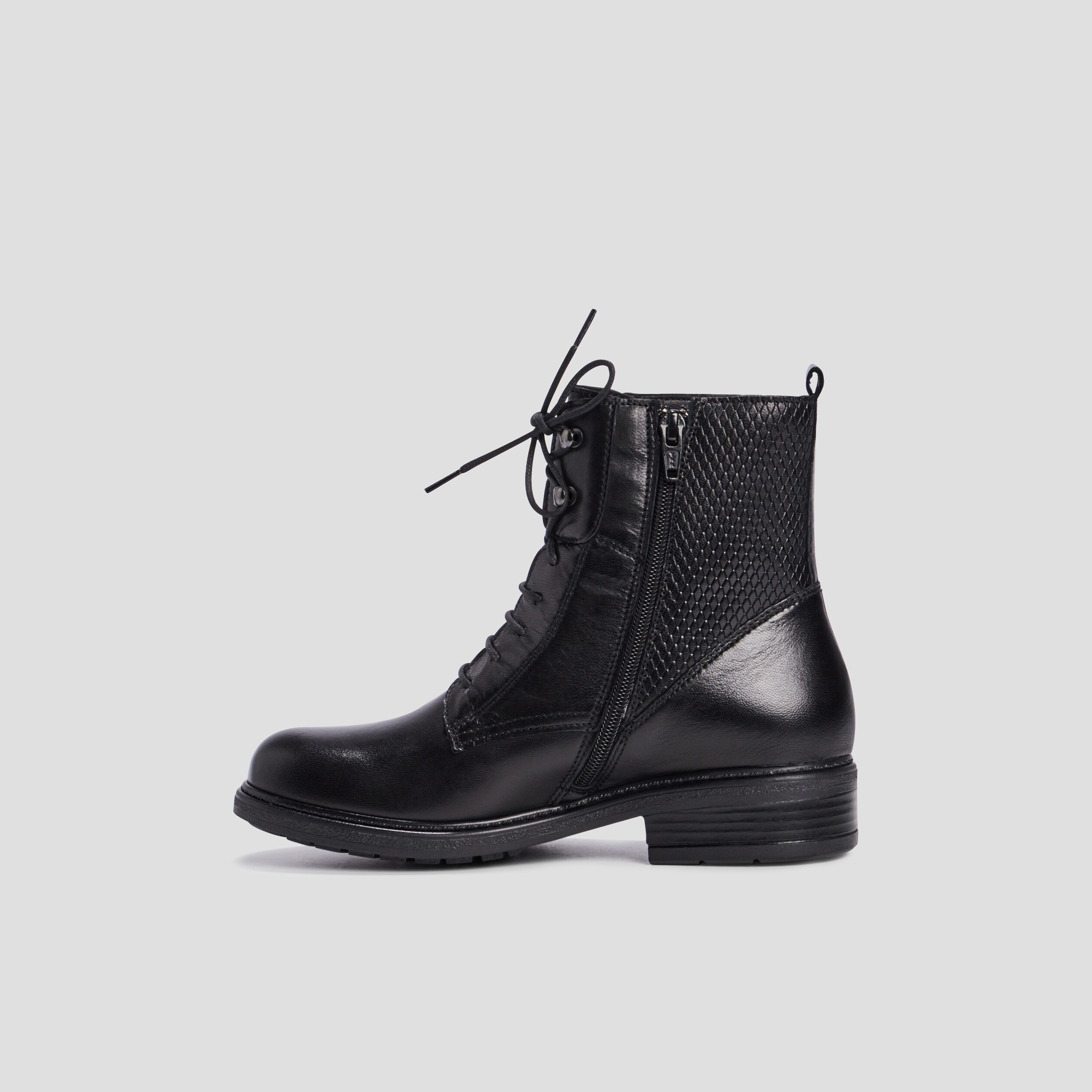 Bottines en cuir zippées à lacets noir fille | La Halle