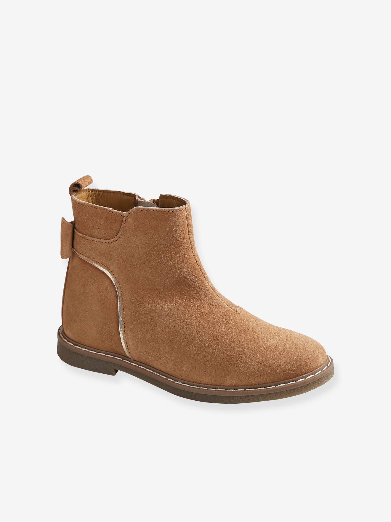 Boots cuir à noeud fille camel