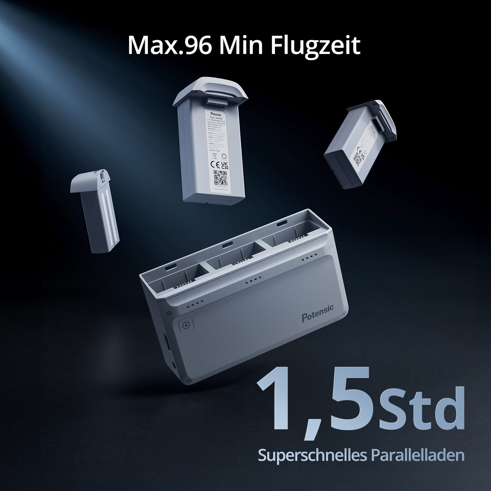 Potensic Atom Fliegen Sie mehr Kombi, 96 Min. Flugzeit, 3-Achsen-Gimbal Quadrocopter (4K, 6KM Übertragung PixSync 3.0, visuelle Verfolgung, QuickShots, RTH)