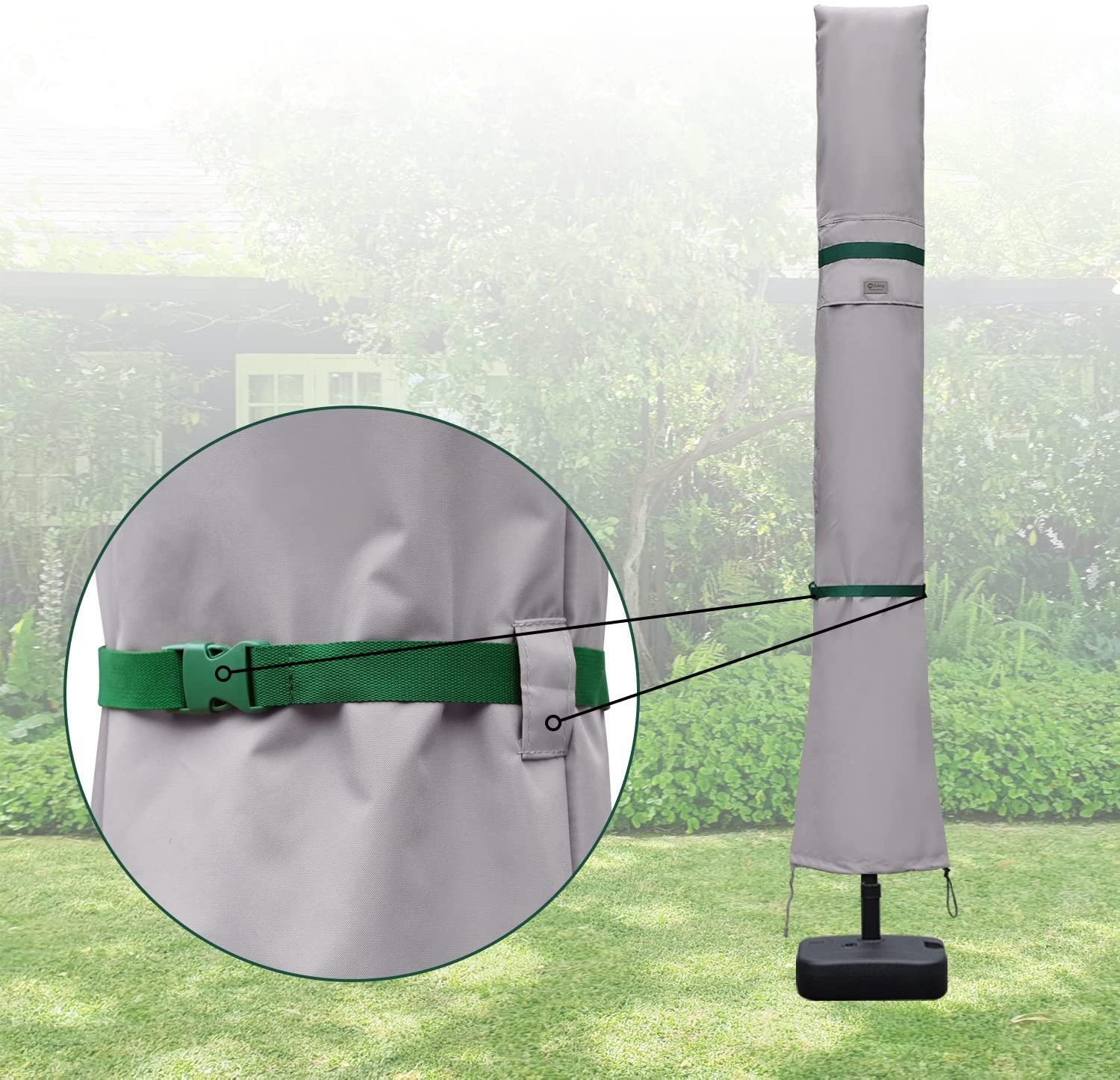Sekey Sonnenschirm-Schutzhülle Marketschirm Abdeckhauben mit Stab und Reißverschluss, bis Ø 400 cm, für Sonnenschirme bis zu Ø 400 cm, eckige Sonnenschirme 200 x 300 cm