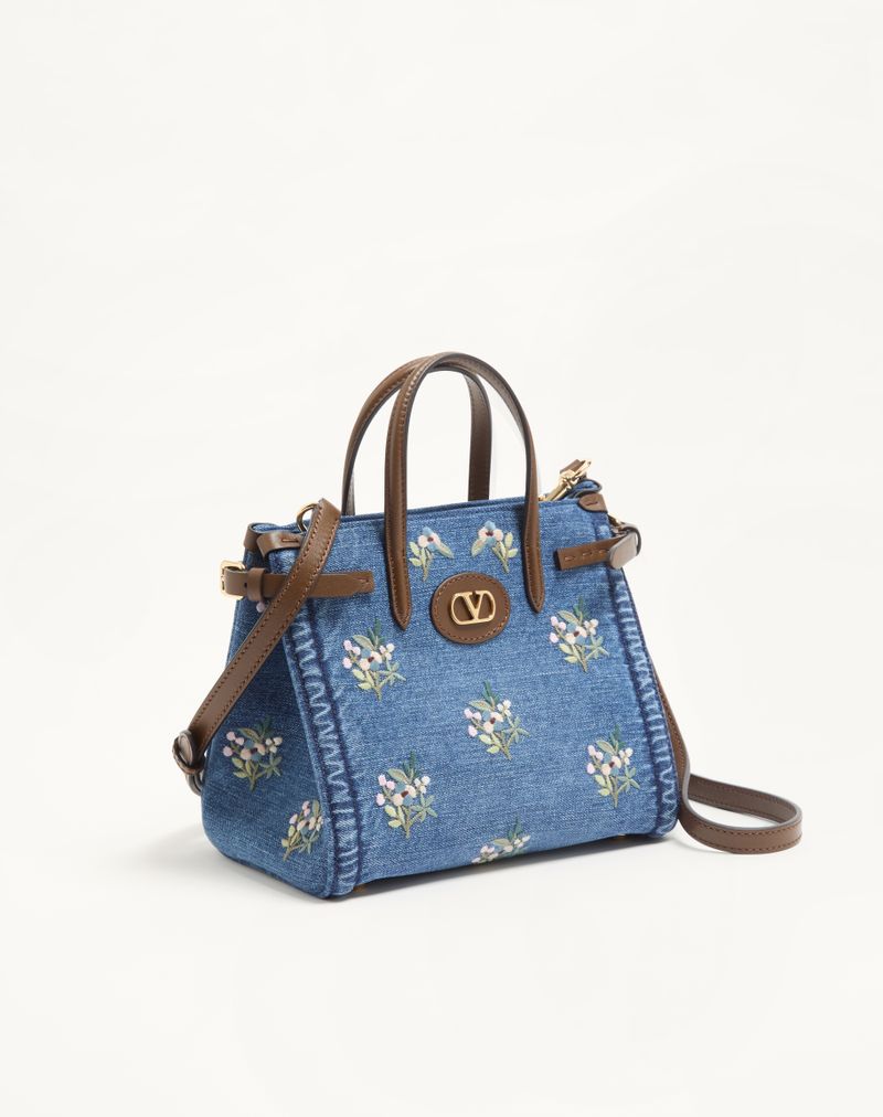 Valentino Garavani Antibes lille broderet denim indkøbstaske