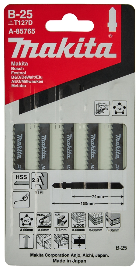 Makita Accessories A-85765 Jigsaw blade B25 5 pieces