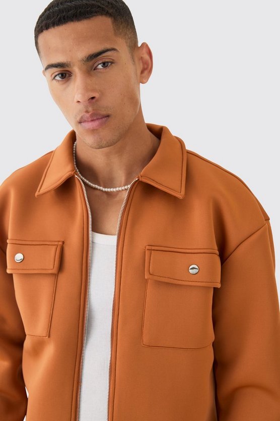Kastiges Neopren Overshirt mit Reißverschluss