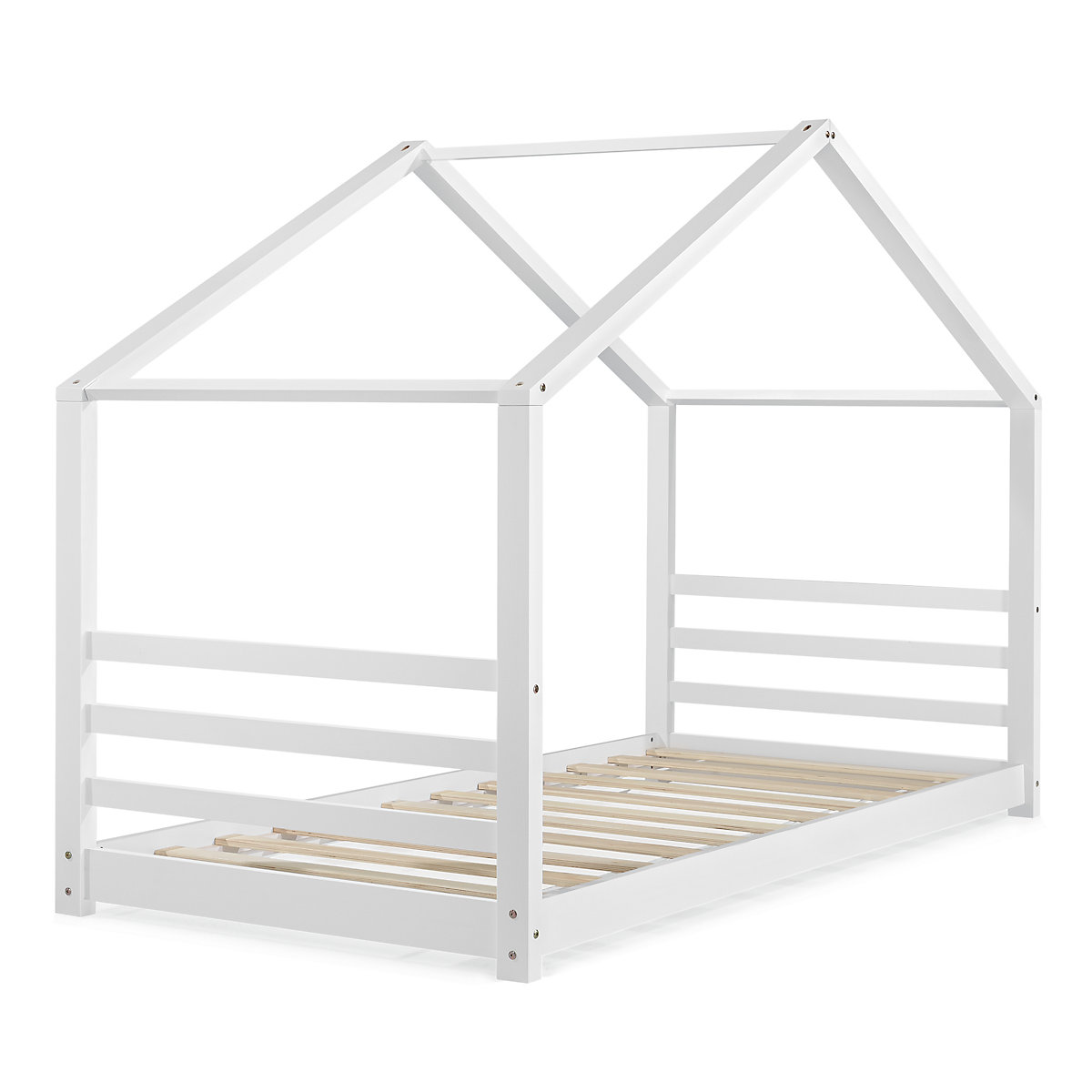 Kinderbett mit Kaltschaummatratze 90x200cm Jugendbett Hausbett Kiefernholz weiß